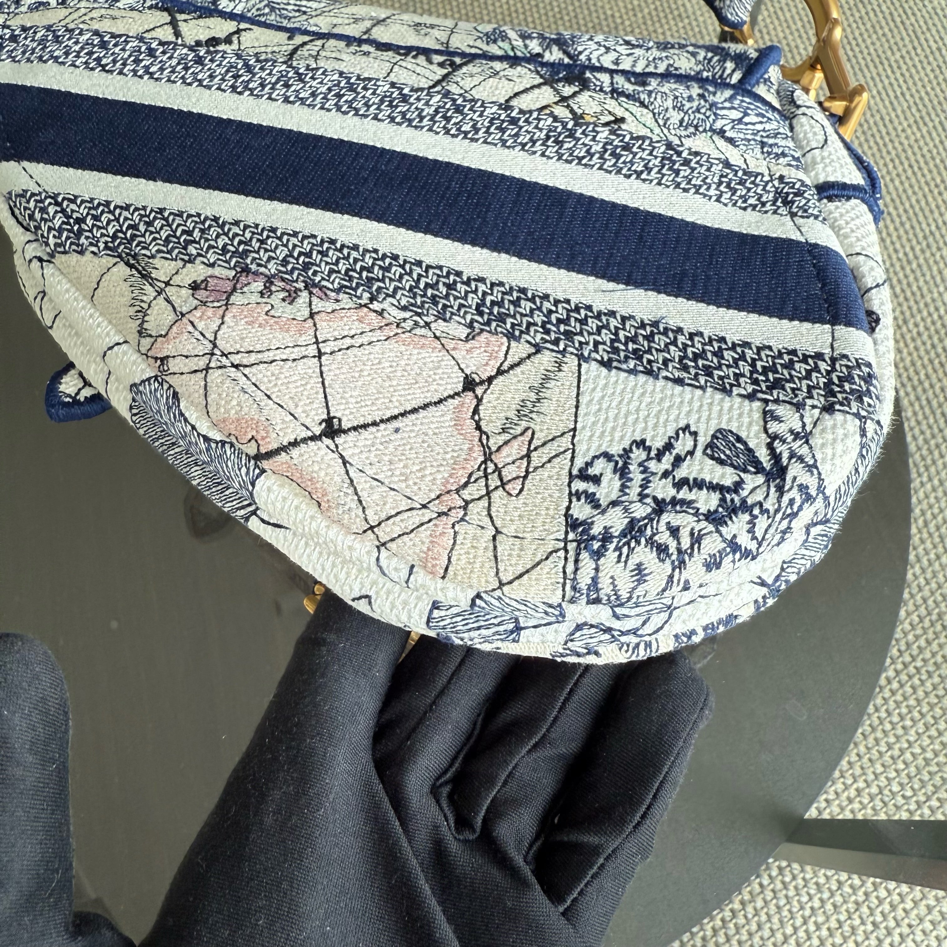 Dior Saddle Medium Blue Toile De Jouy Embroidery Canvas AGHW