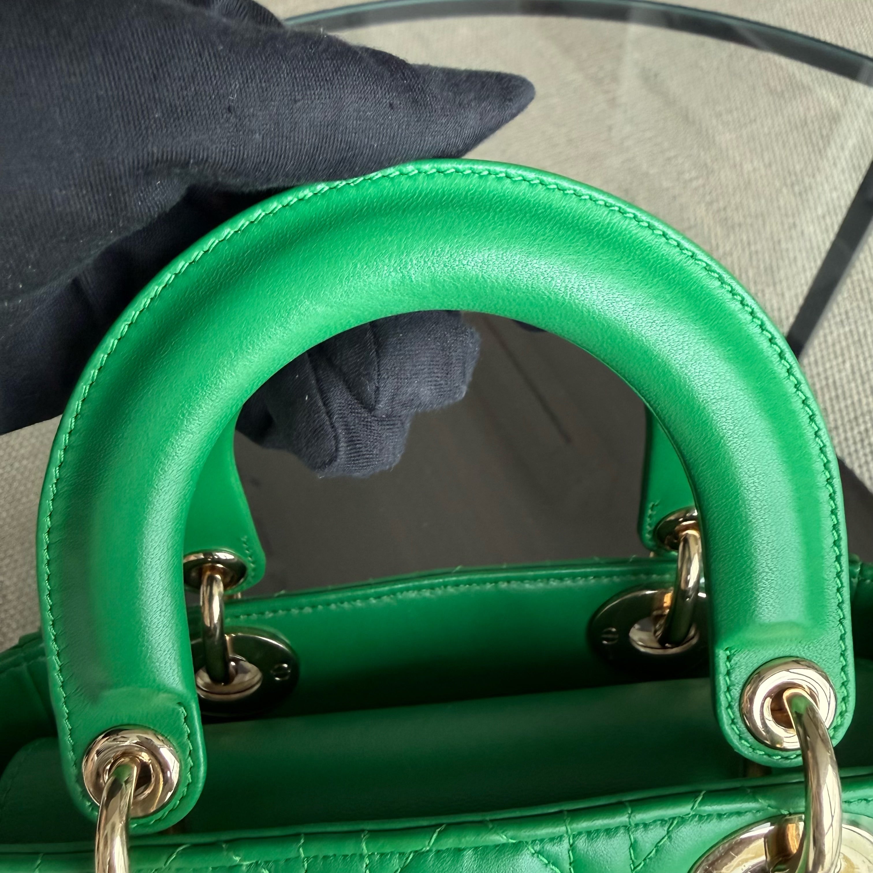 Dior Lady Small Flap - Cannage Lambskin Green Gold Hardware