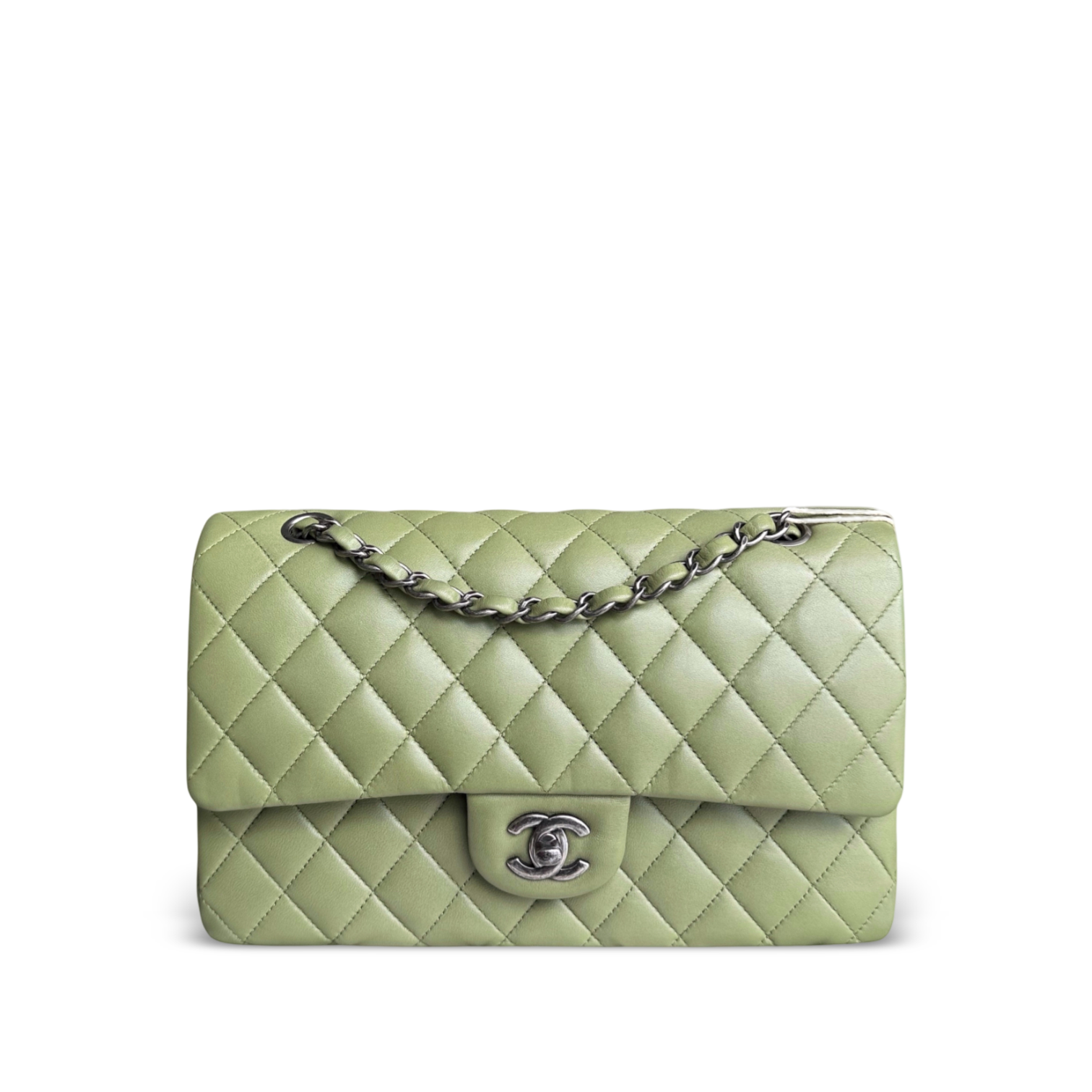 Chanel Classic Flap Medium - 25CM Quilted Lambskin Olive Green Silver Hardware Series 20