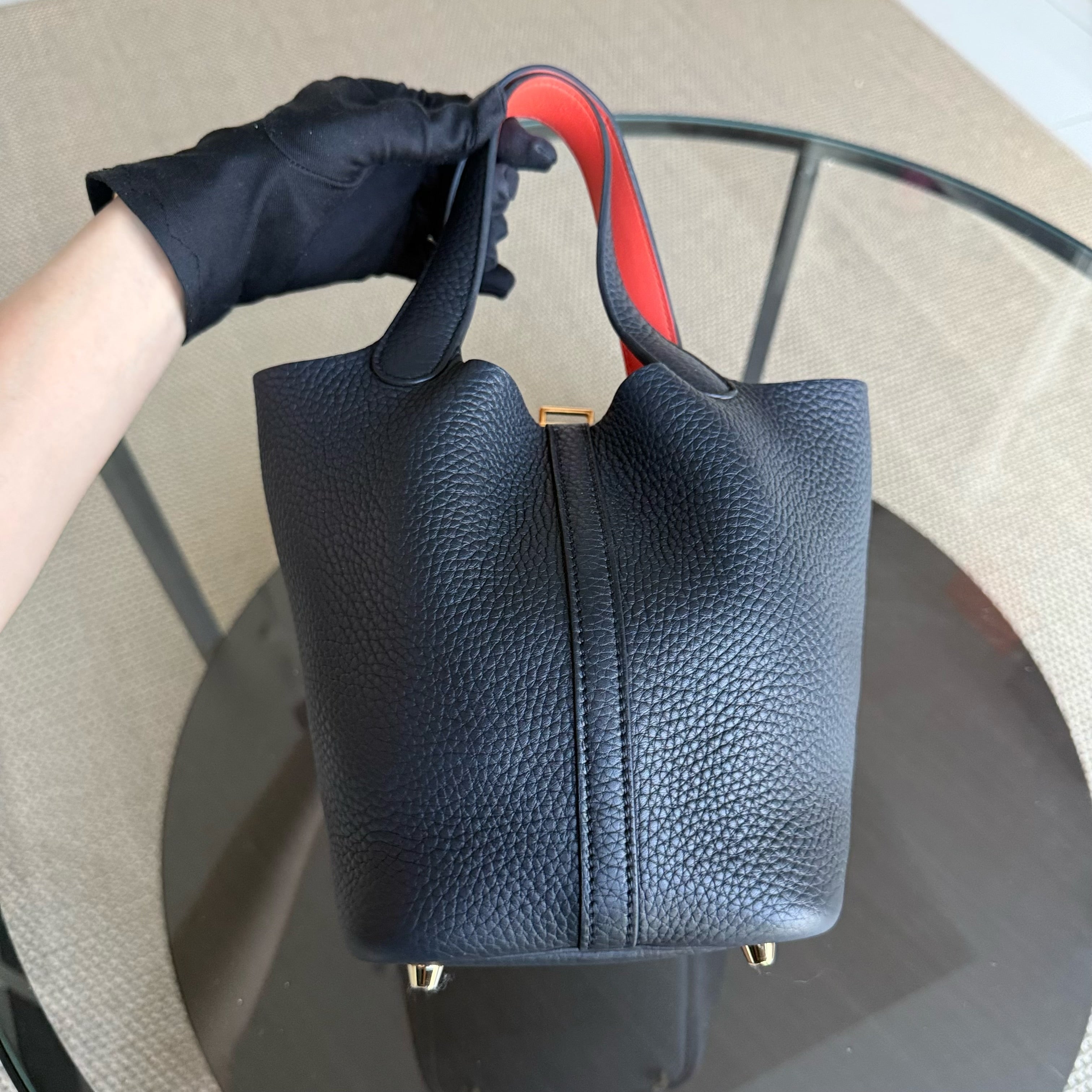 Hermes Picotin 18 - TC Clemence Leather Midnight Blue Gold Hardware Stamp X