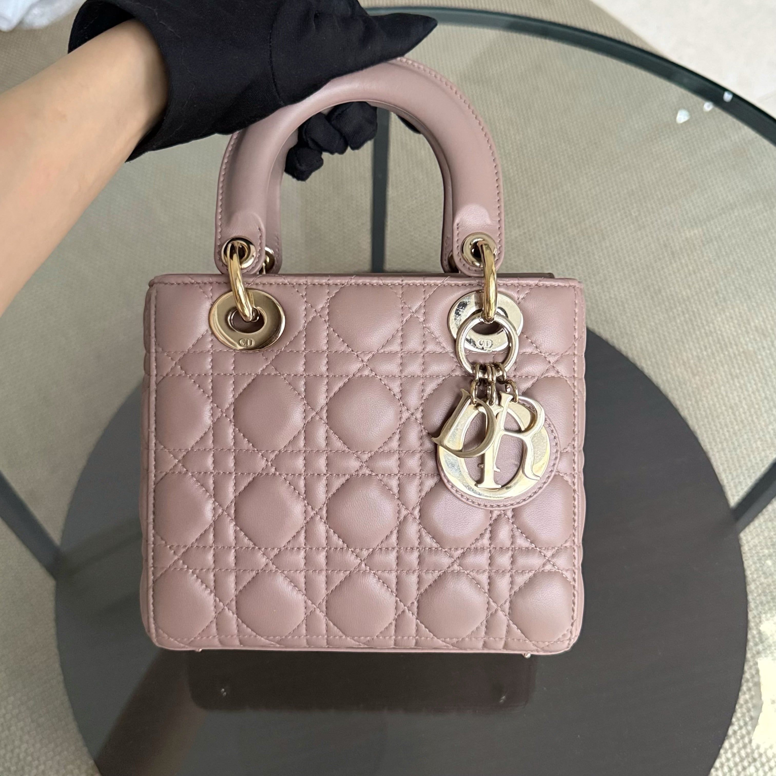 Dior Lady Small Flap - 20CM Cannage Lambskin Blush Pink Gold Hardware