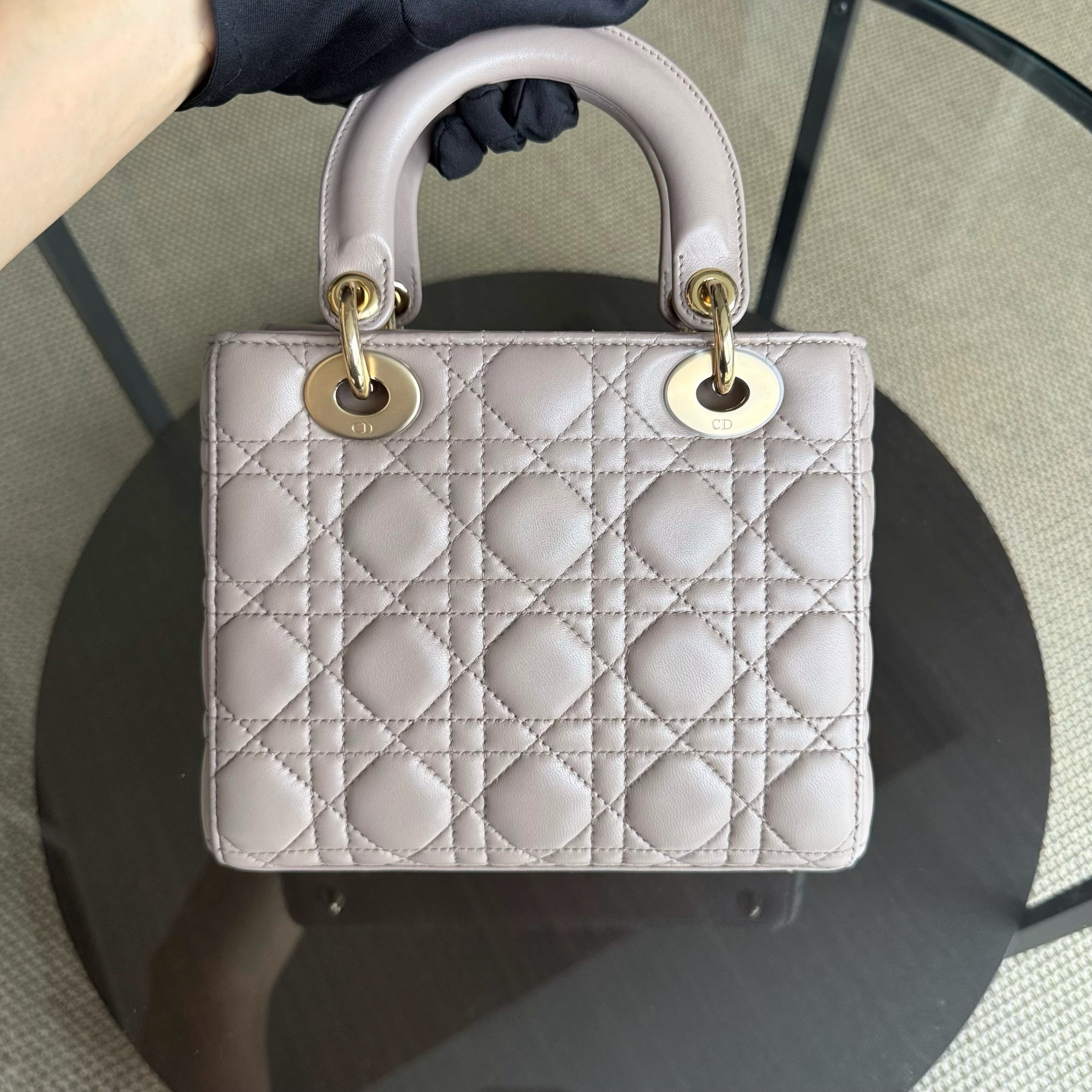 Dior Lady Small Flap - Cannage Lambskin Blush Pink Beige Gold Hardware