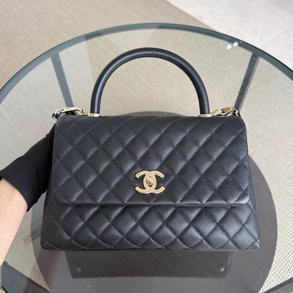 Chanel Coco Handle Medium - Caviar 29CM Quilted Black Gold Hardware Series 31