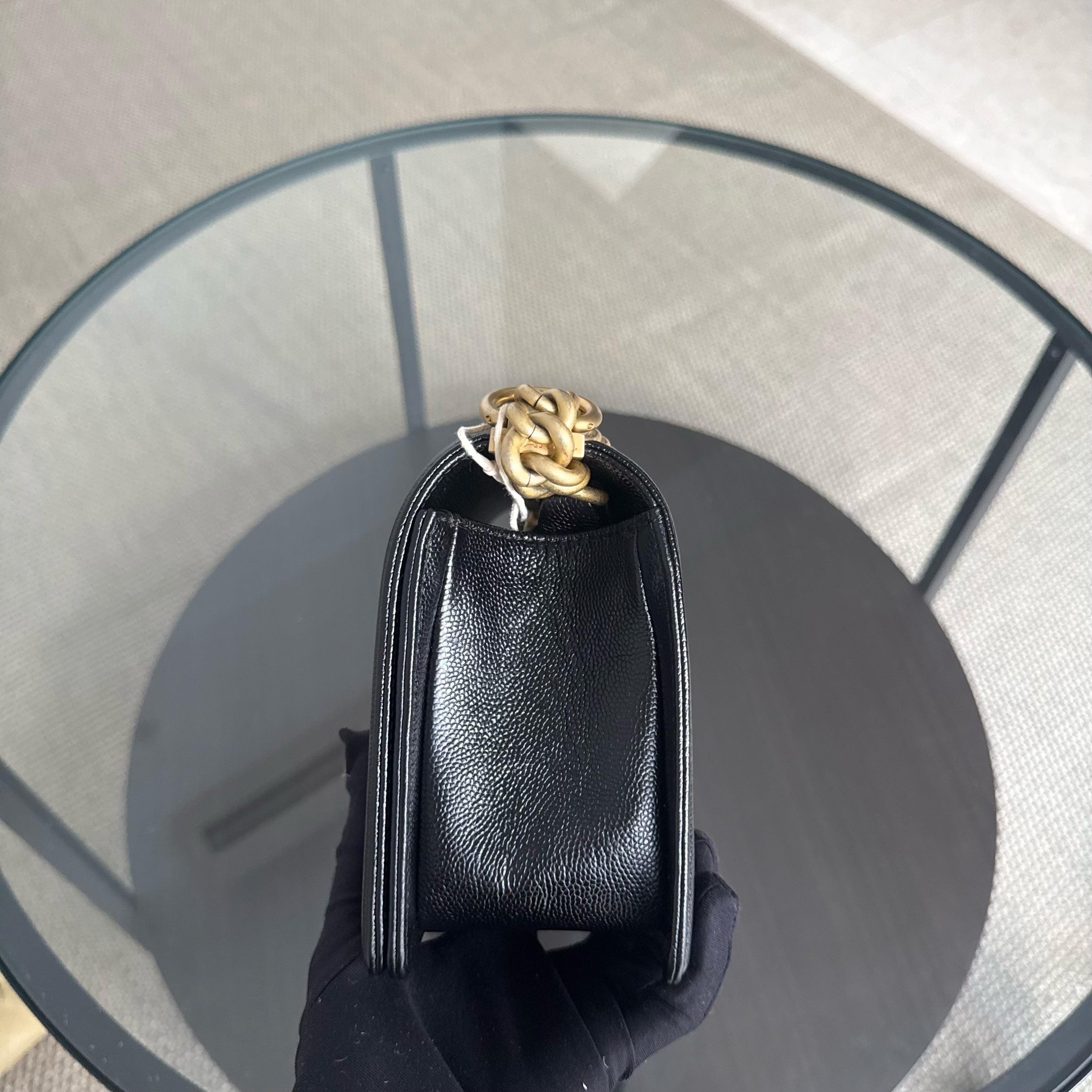 Chanel Boy Medium - Caviar 25CM Chevron Black Gold Hardware Series 24