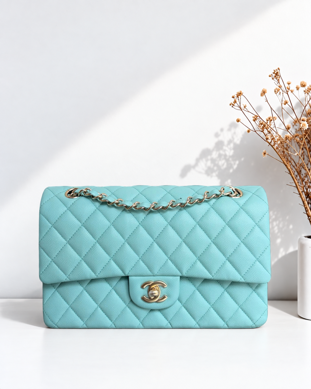 Chanel Classic Flap Medium - Caviar 25CM Quilted Tiffany Light Gold Hardware Series 26
