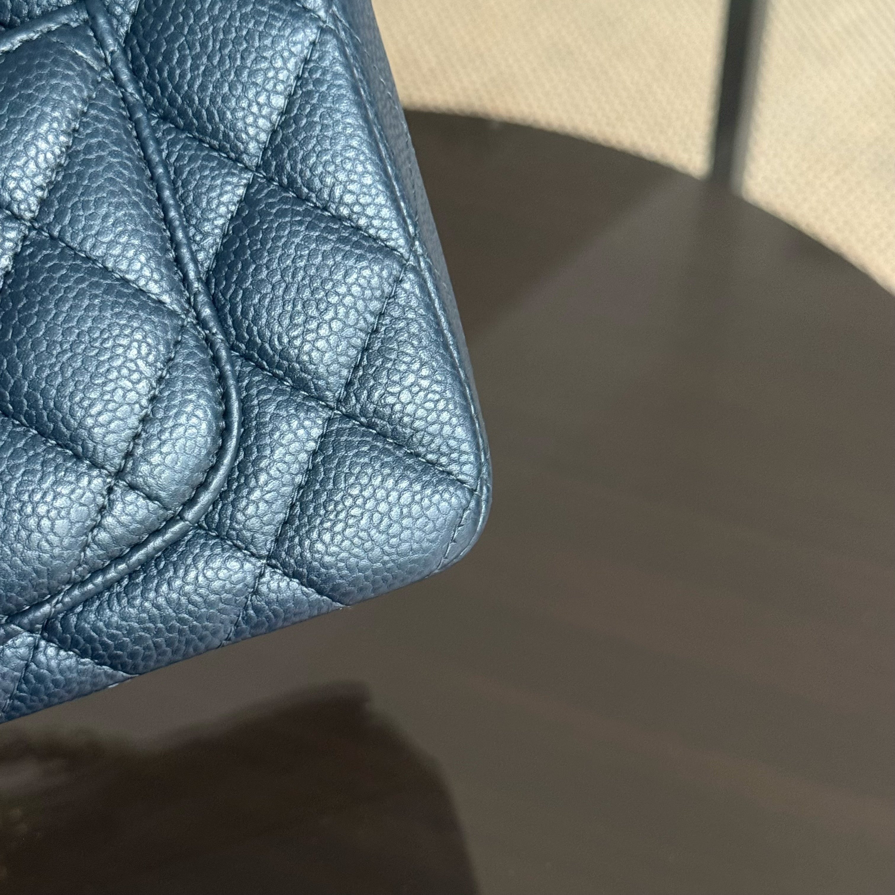 Chanel Caviar Mini Rectangle Classic Flap - 20CM Quilted Blue Gold Hardware Series 25