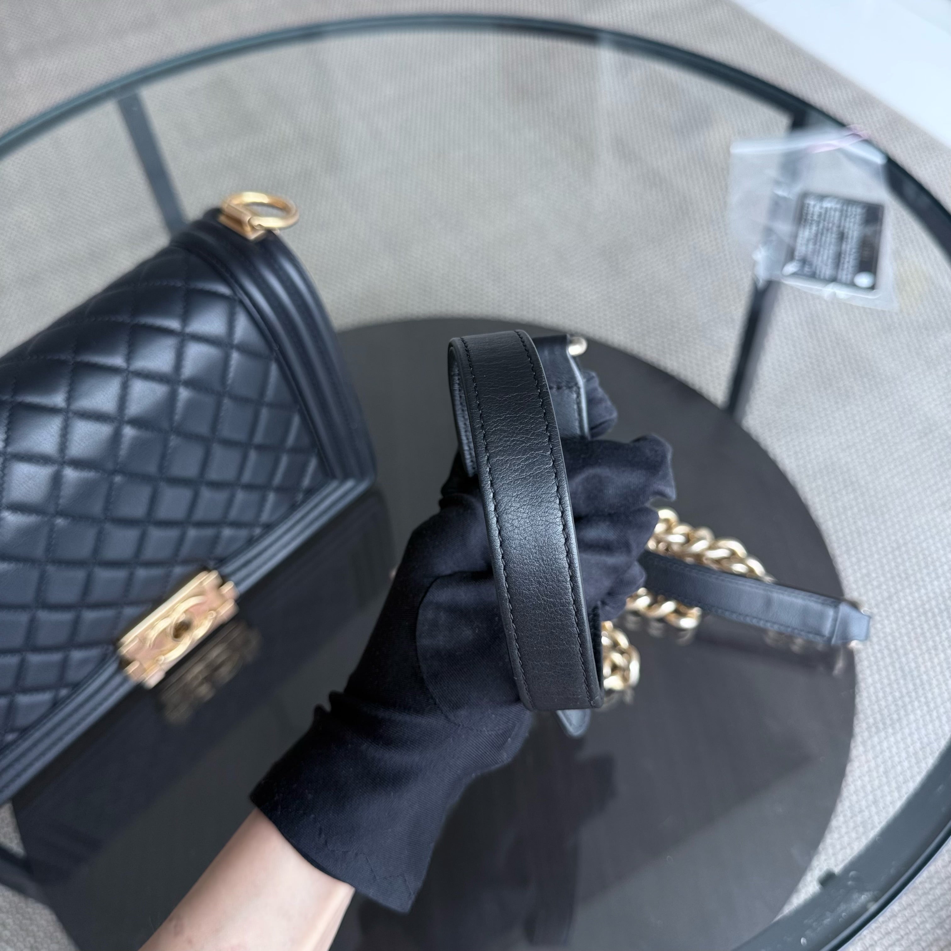 Chanel Boy Medium - Calfskin 25CM Quilted Black Gold Hardware Series 20