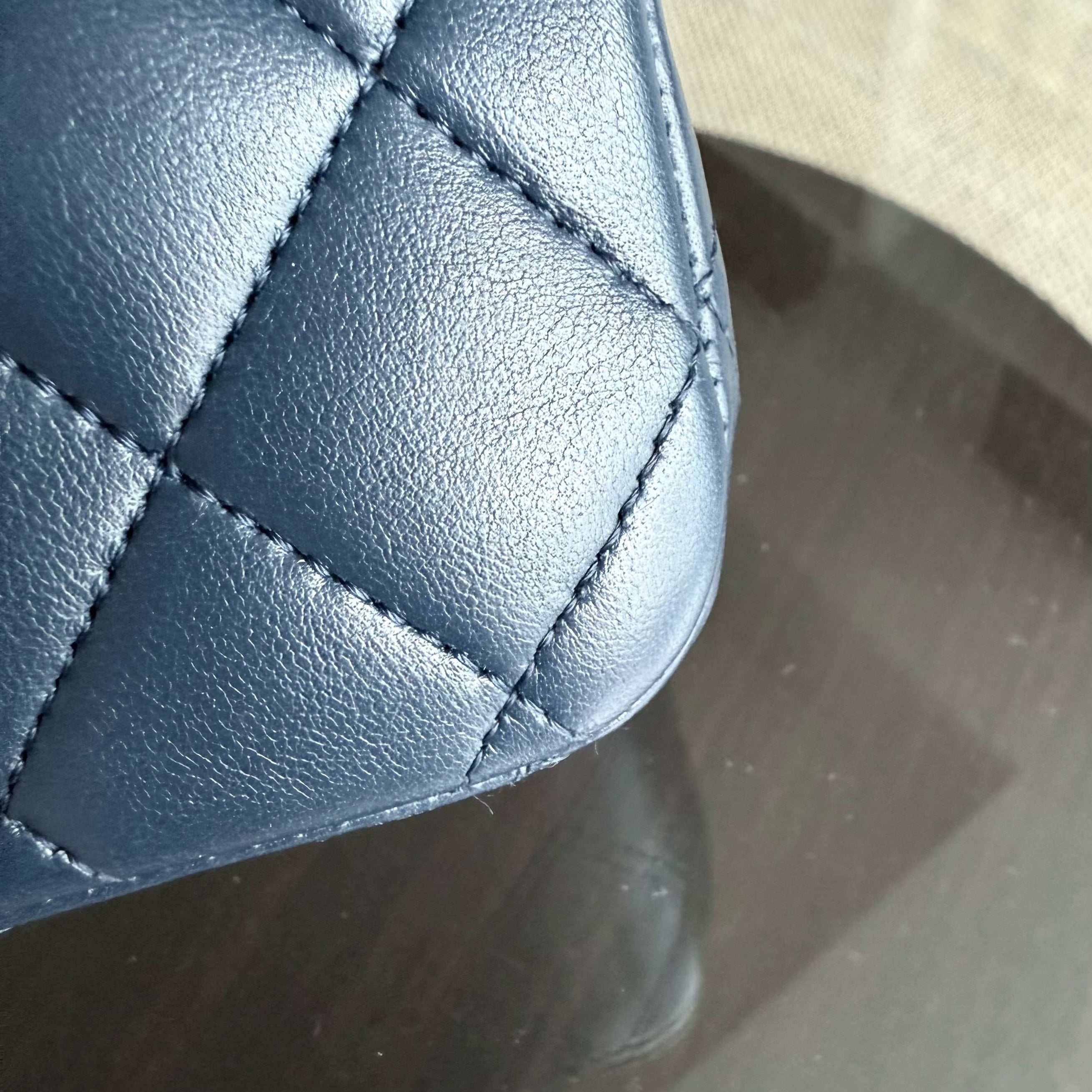 Chanel Classic Flap Medium - 25CM Quilted Lambskin Dark Blue Silver Hardware Series 13