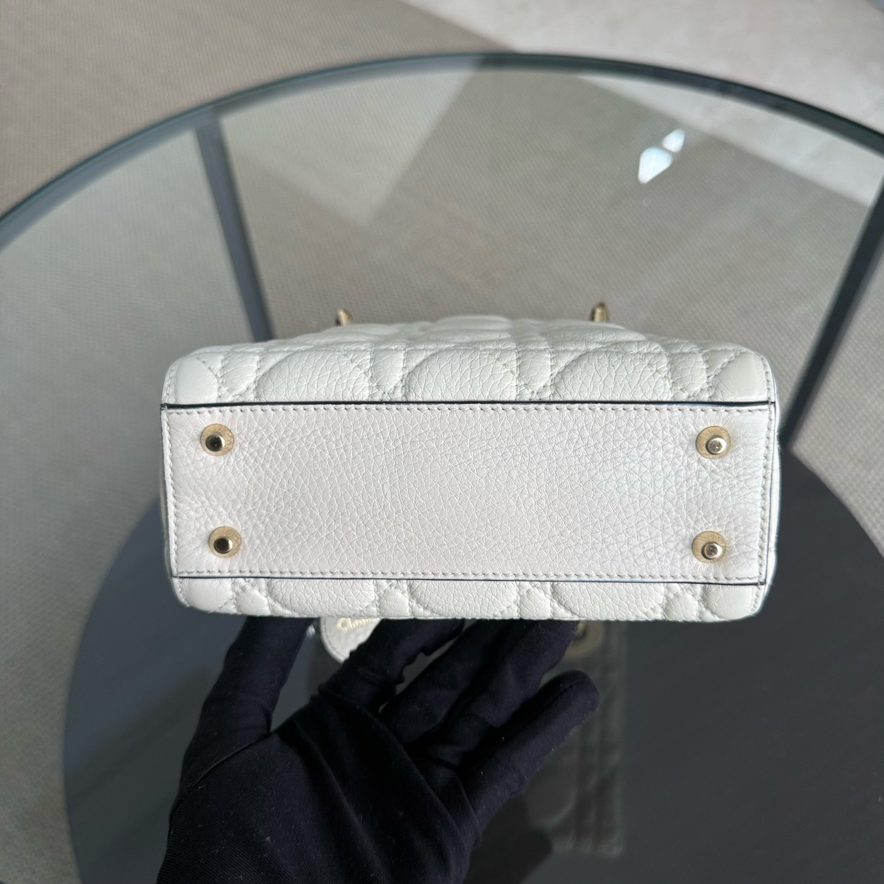 Dior Lady Mini - Cannage Grained Calfskin White Gold Hardware
