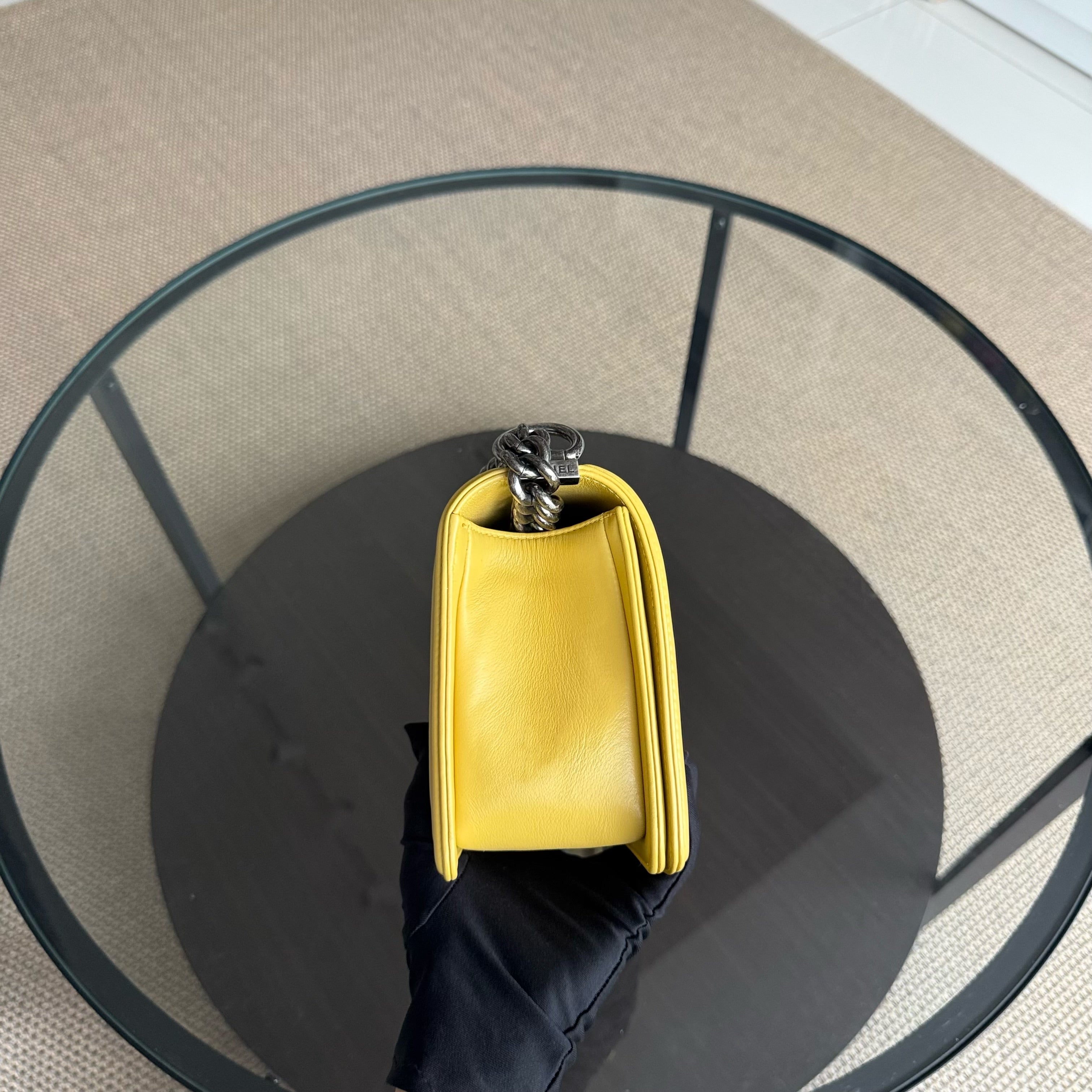 Chanel Boy Medium - Quilted Calfskin Yellow Ruthenium Silver Hardware Series 23