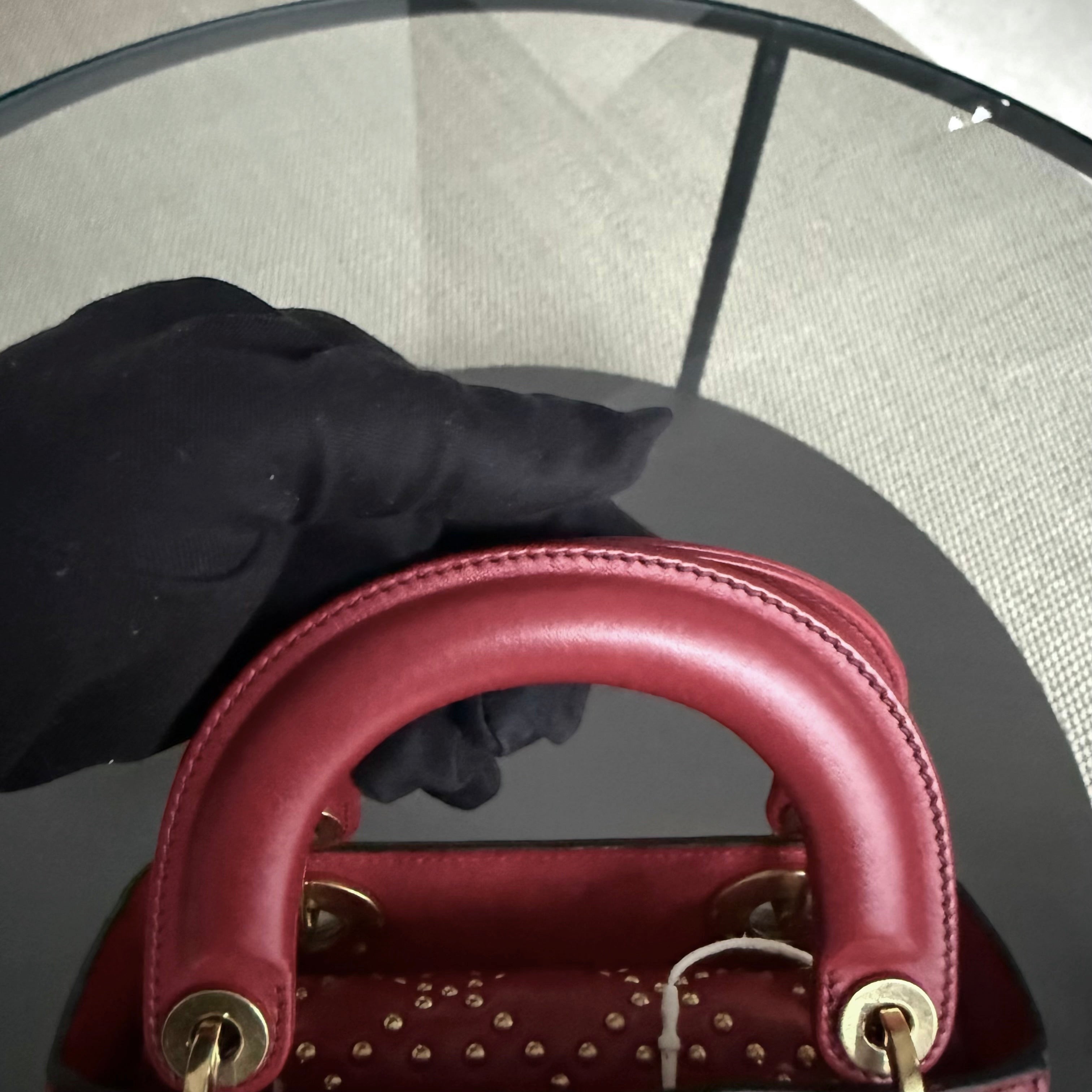 Dior Lady Mini - Valentine Studded Red Golden Hardware