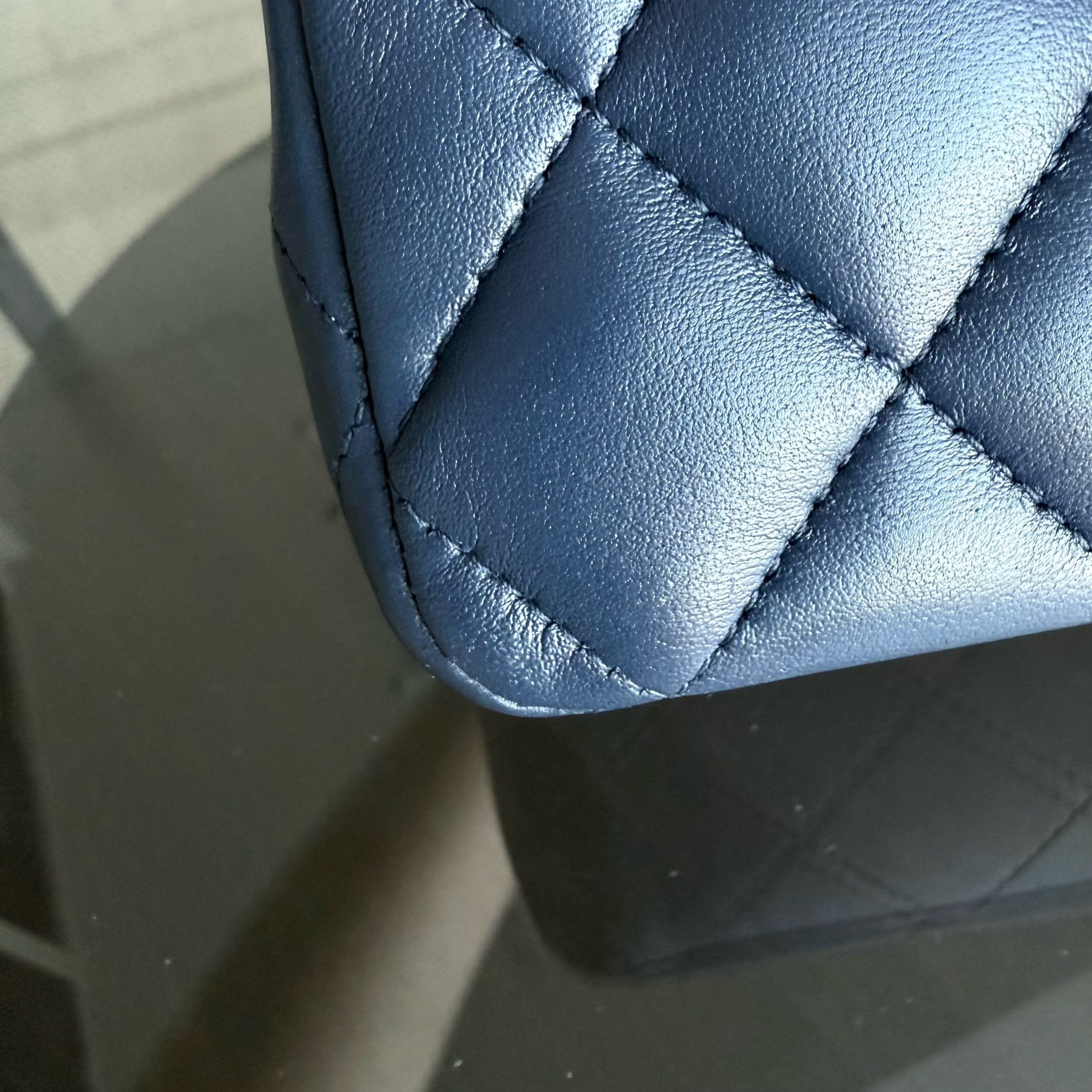 Chanel Classic Flap Medium - 25CM Quilted Lambskin Dark Blue Silver Hardware Series 22