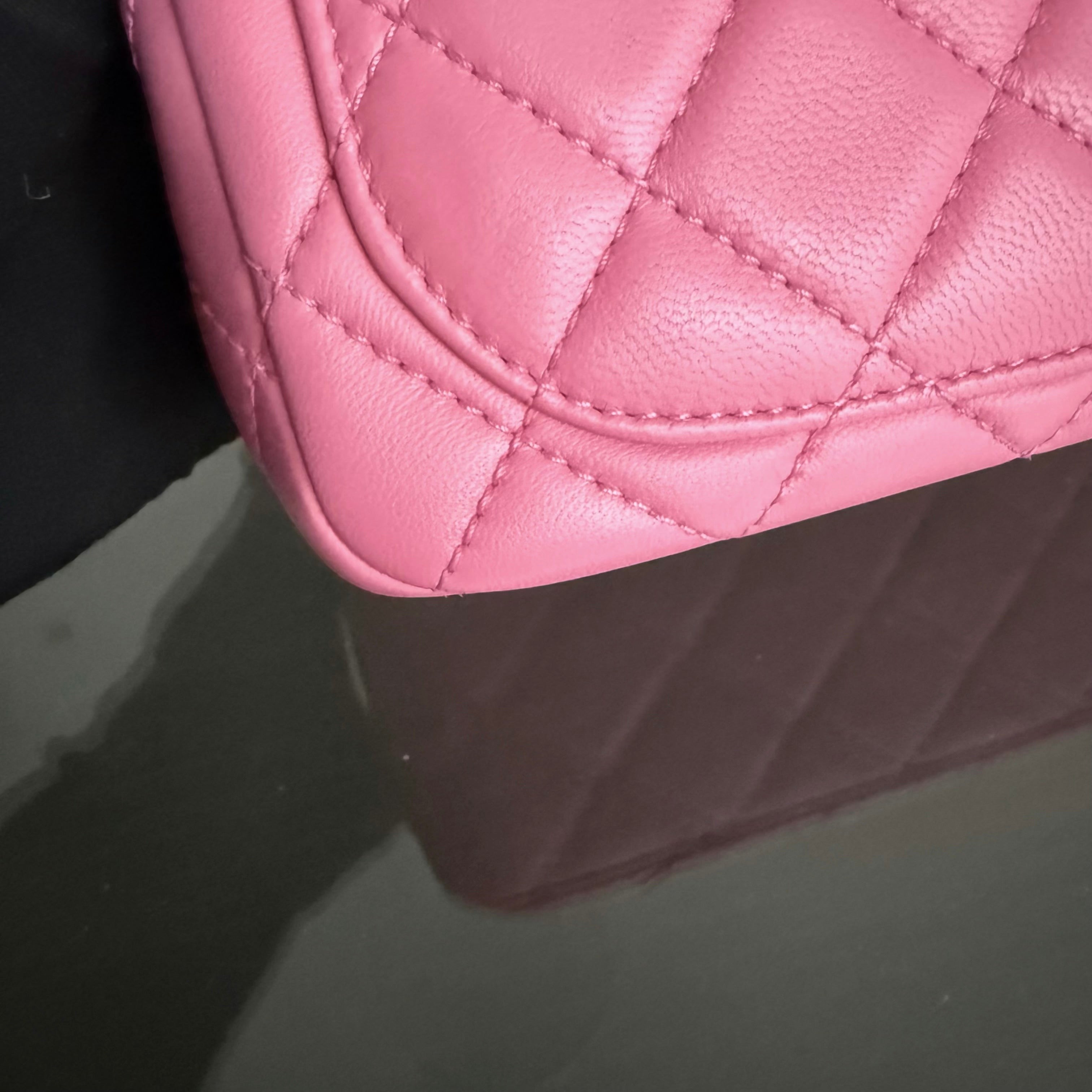 Chanel Classic Flap Mini Square- 17CM Pearl Crush Quilted Lambskin Pink Gold Hardware Series 30