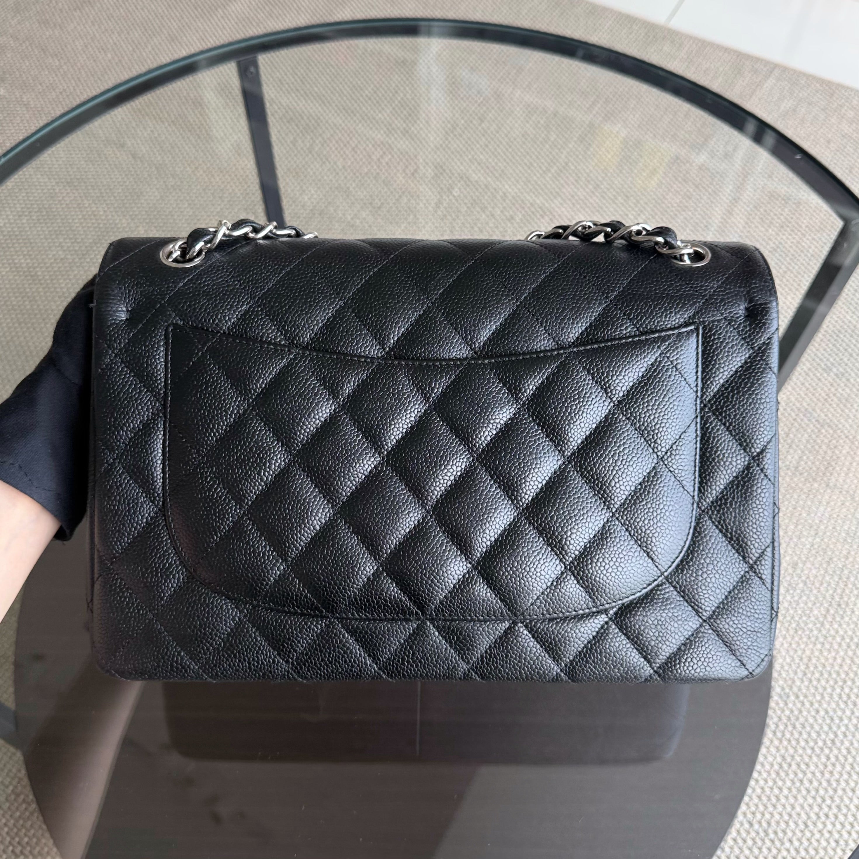 Chanel Classic Flap Jumbo - Caviar 30CM Double Flap Quilted Black Silver Hardware Series 15