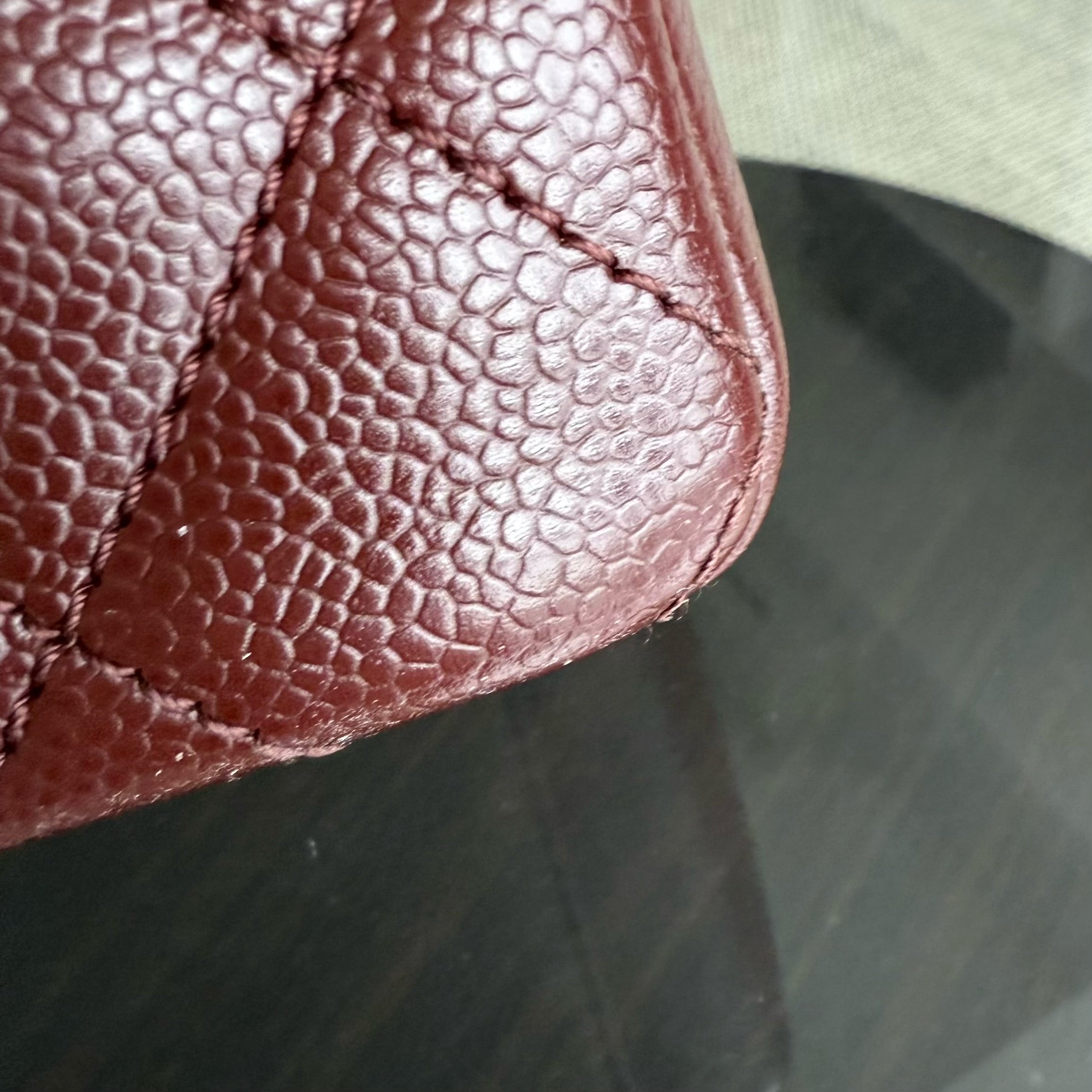 Chanel Caviar PST Petite Shopping Tote Quilted Grained Calfskin Burgundy Silver Hardware Series 18
