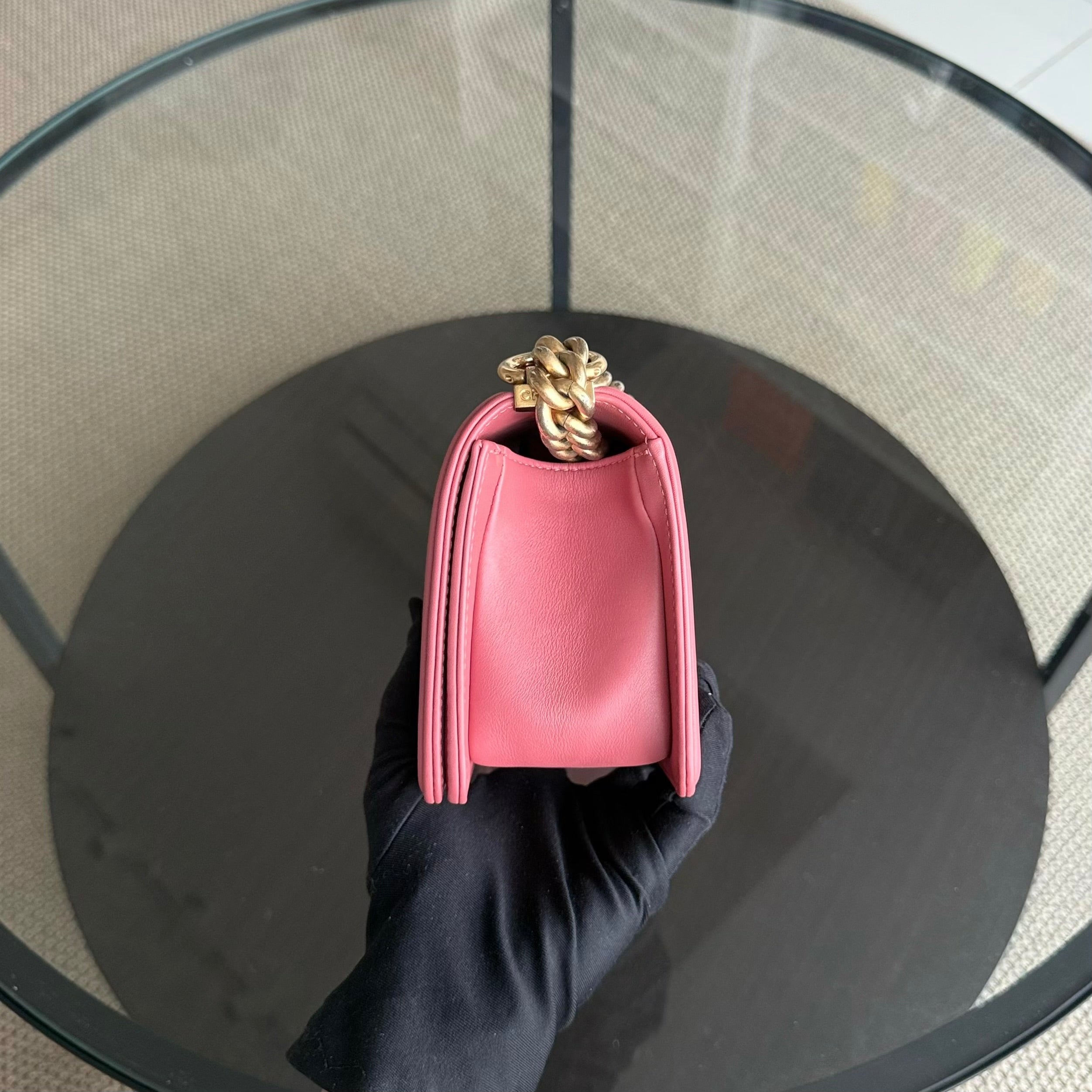 Chanel Boy Small - 20CM Quilted Calfskin Pink Gold Hardware Series 28