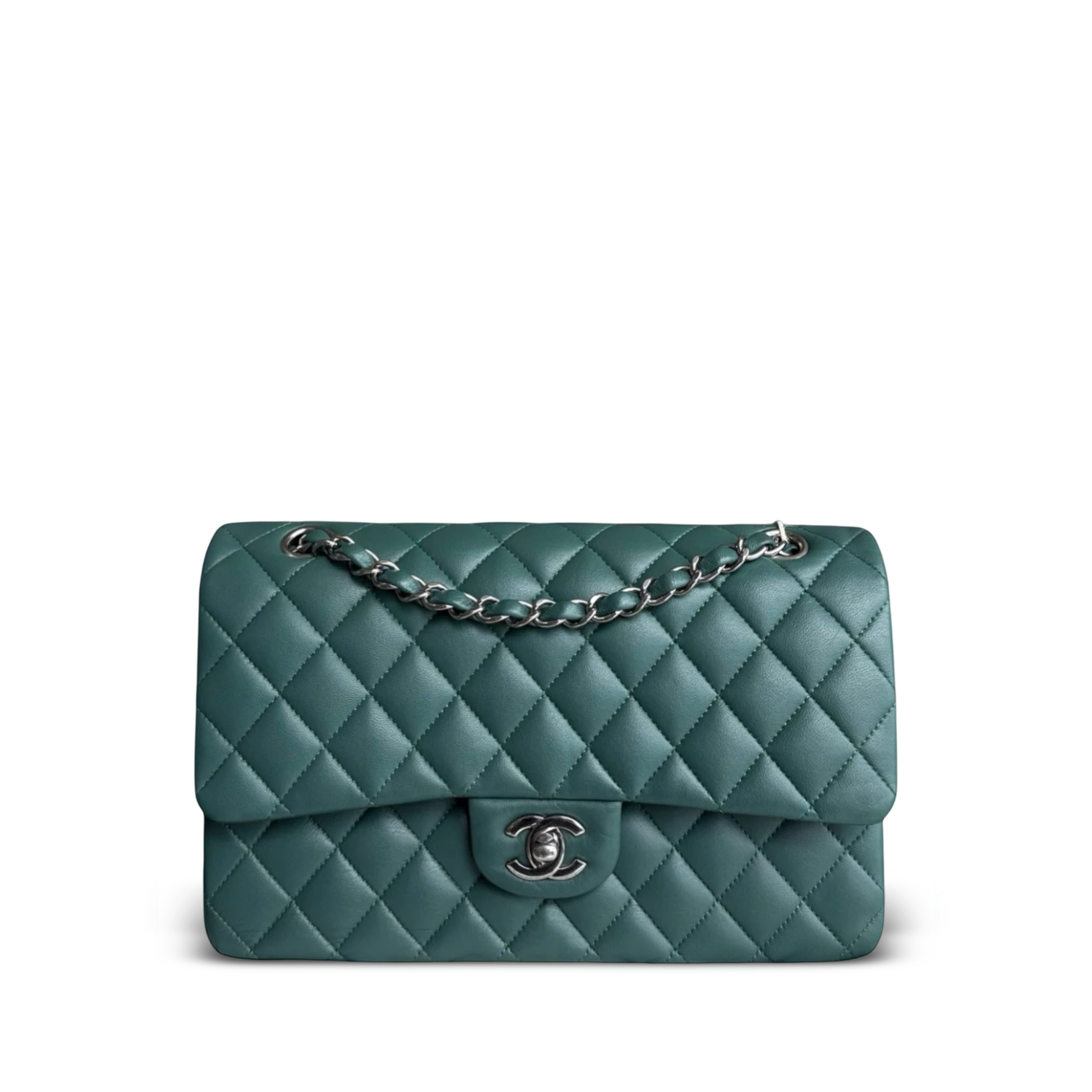 Chanel Classic Flap Medium - 25CM Quilted Lambskin Olive Green Blue Silver Hardware Series 26
