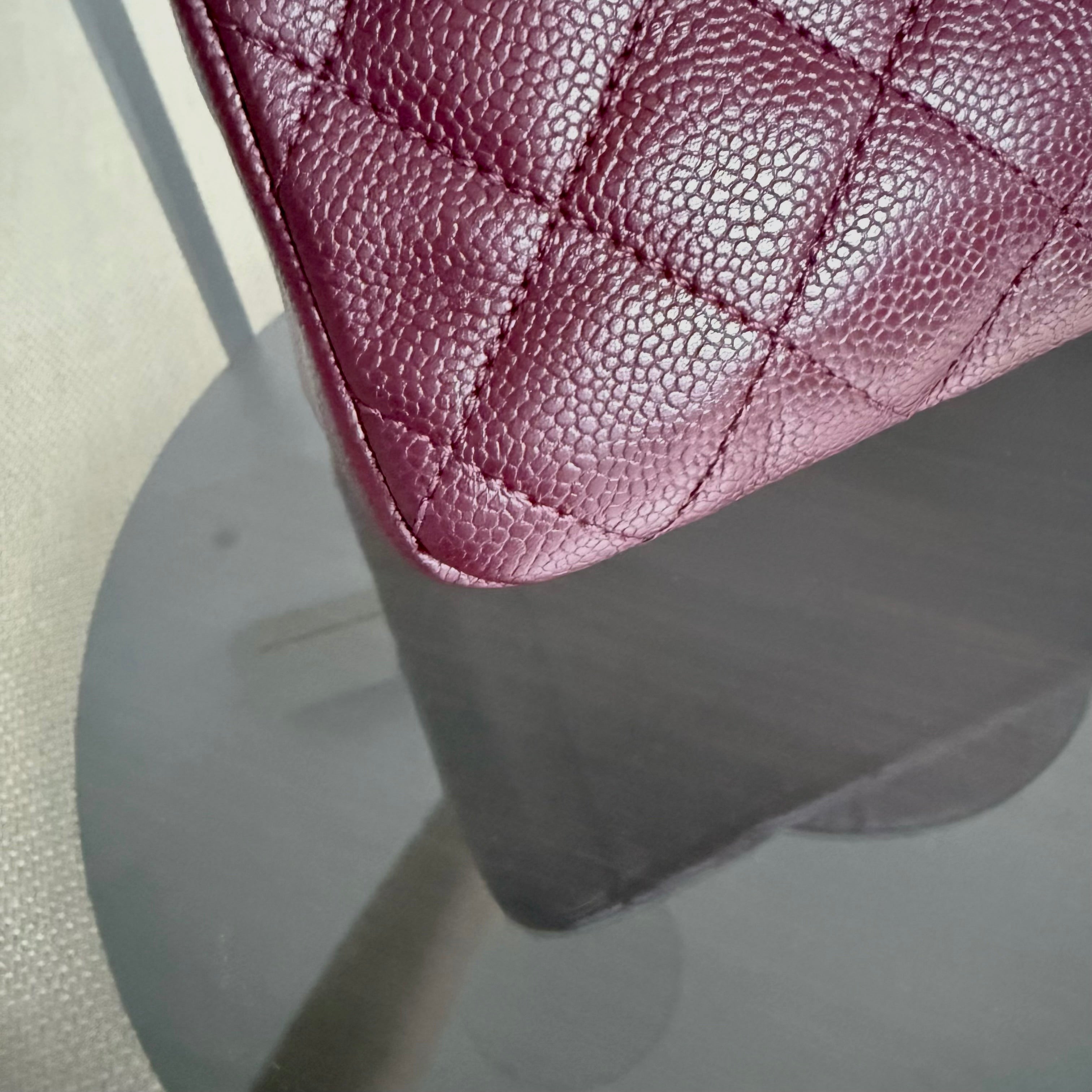Chanel GST Grand Shopping Tote - Burgundy Caviar Quilted Silver Hardware Series 19