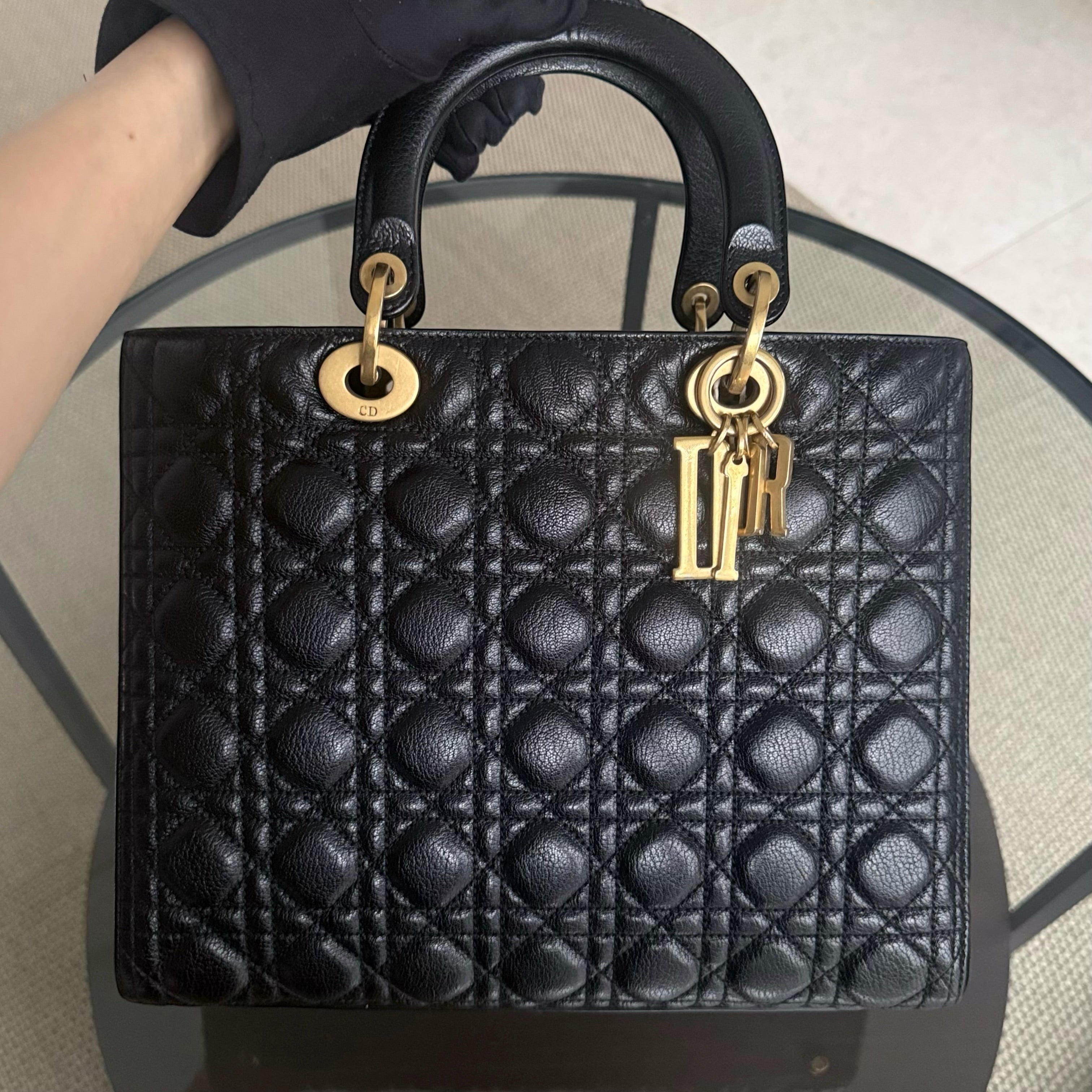 Dior Lady Large Flap - Calfskin Cannage Black Gold Hardware