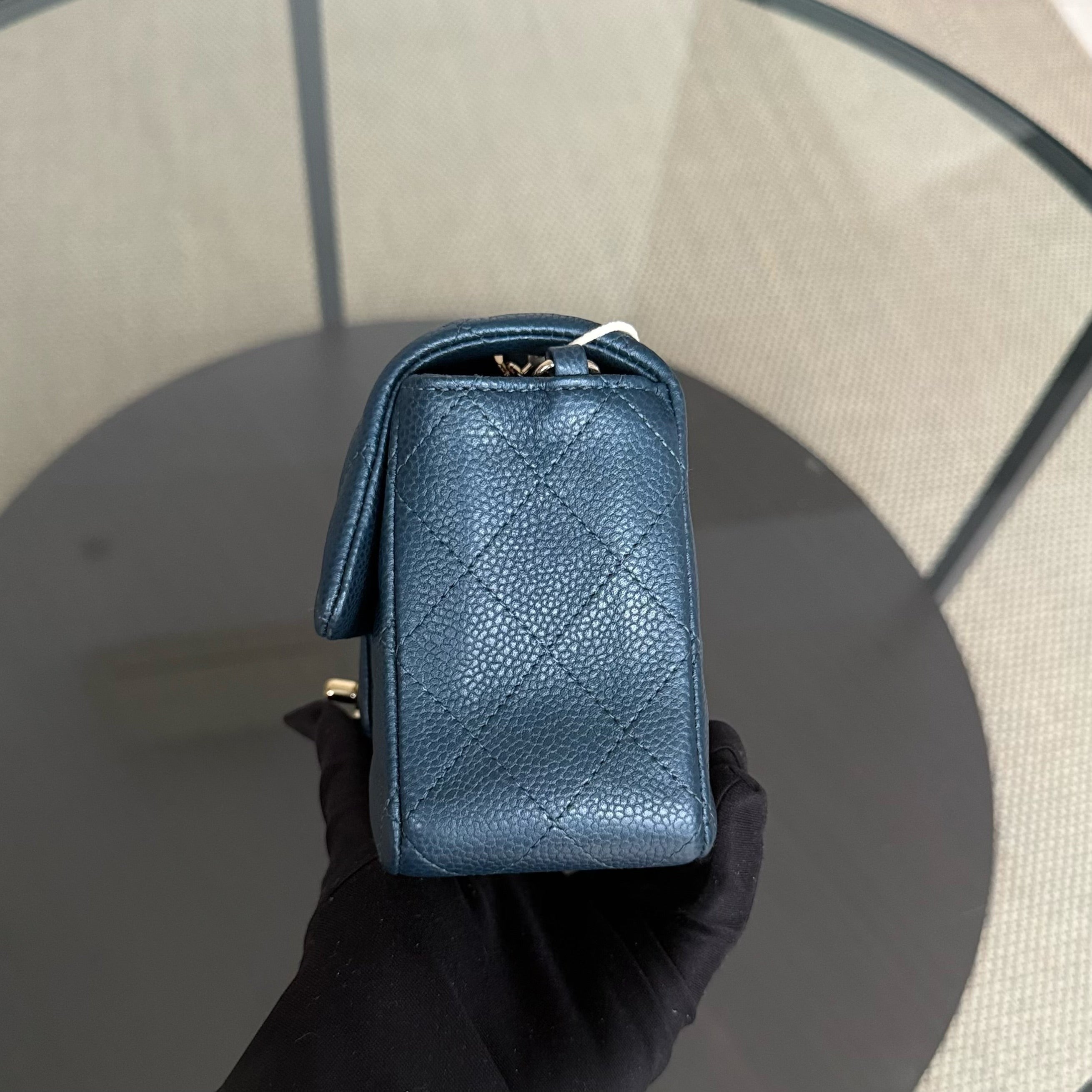 Chanel Caviar Mini Rectangle Classic Flap - 20CM Quilted Blue Gold Hardware Series 25