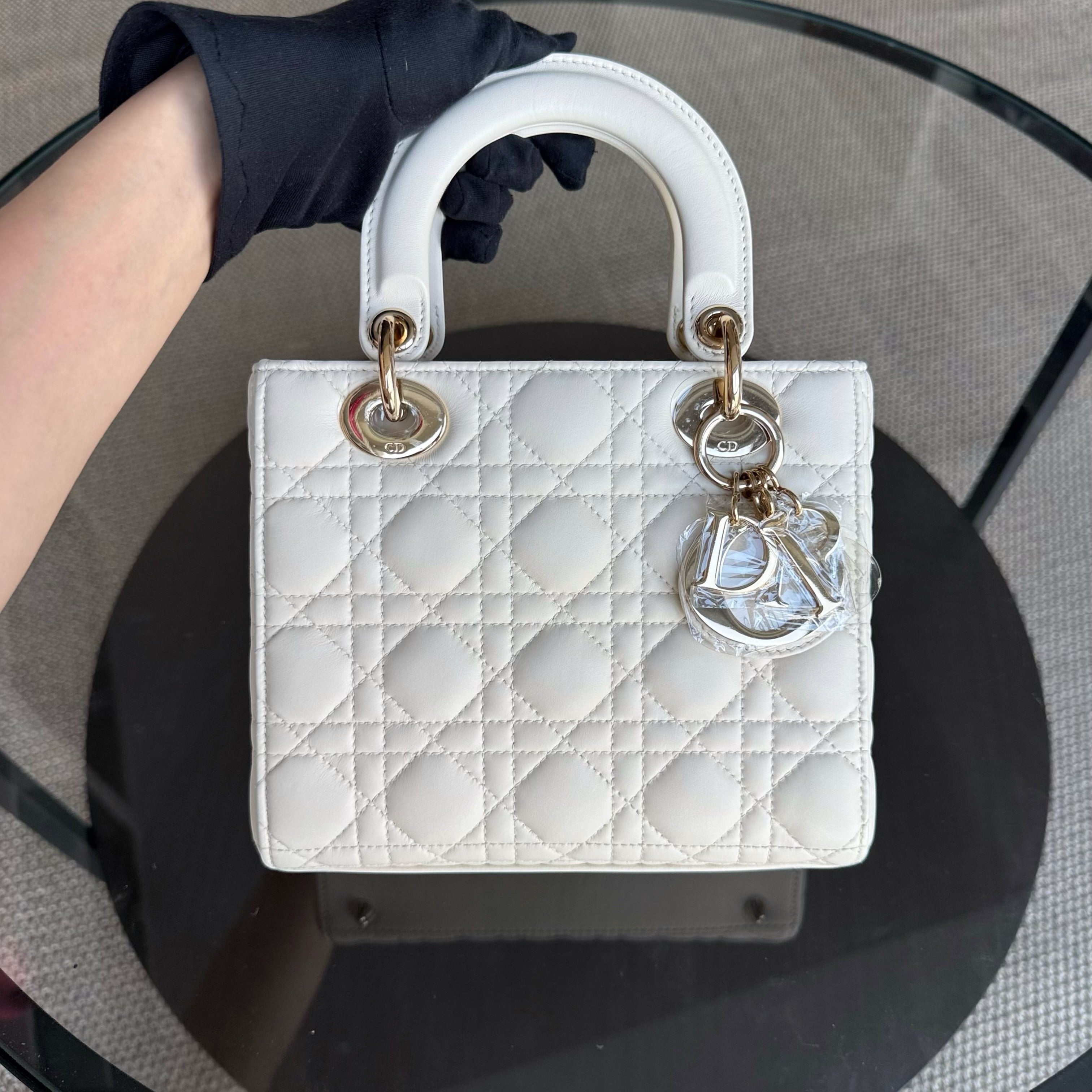 Dior Lady Small - Cannage Lambskin White Gold Hardware