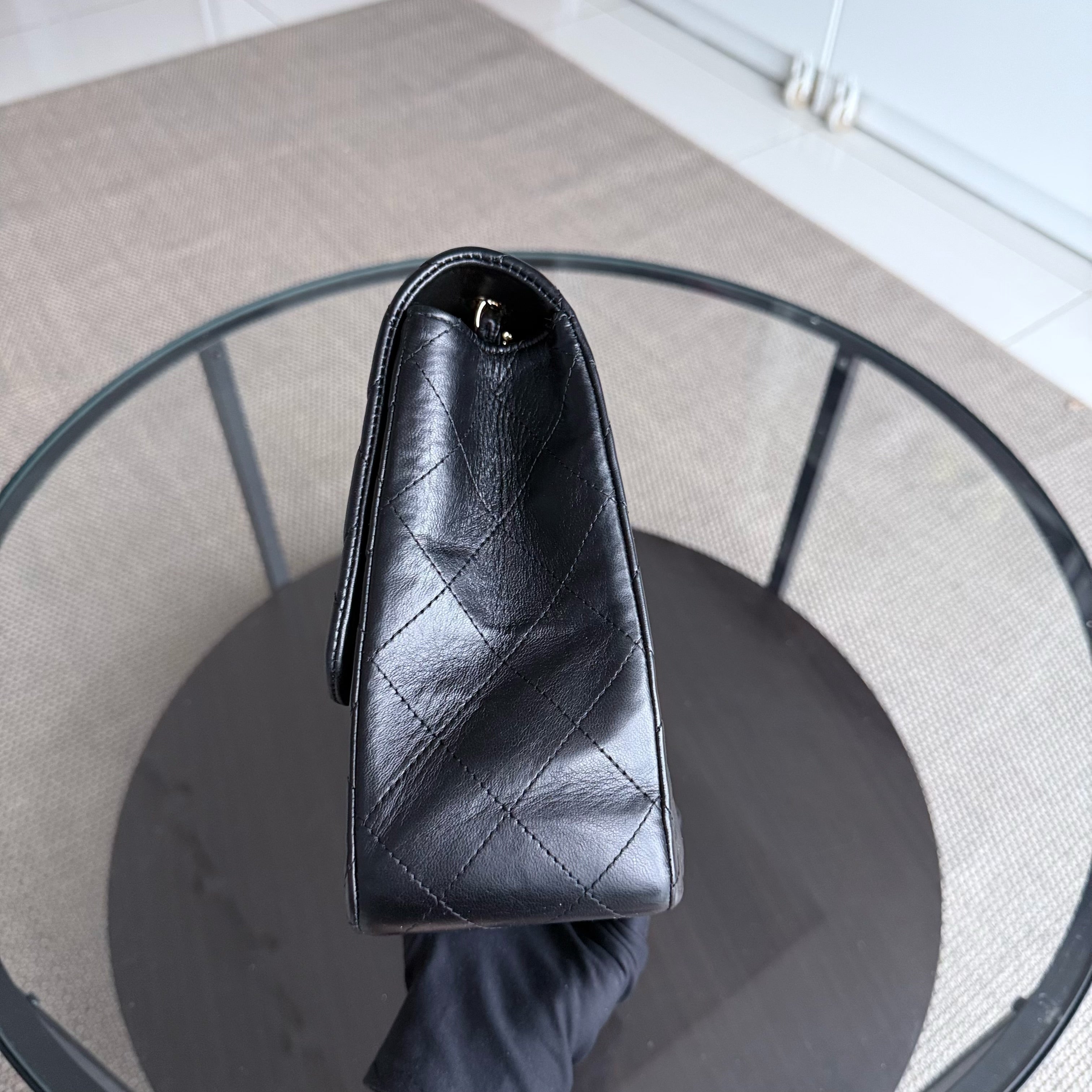 Chanel Classic Flap Jumbo - 30CM Single Flap Quilted Lambskin Black Gold Hardware Series 13