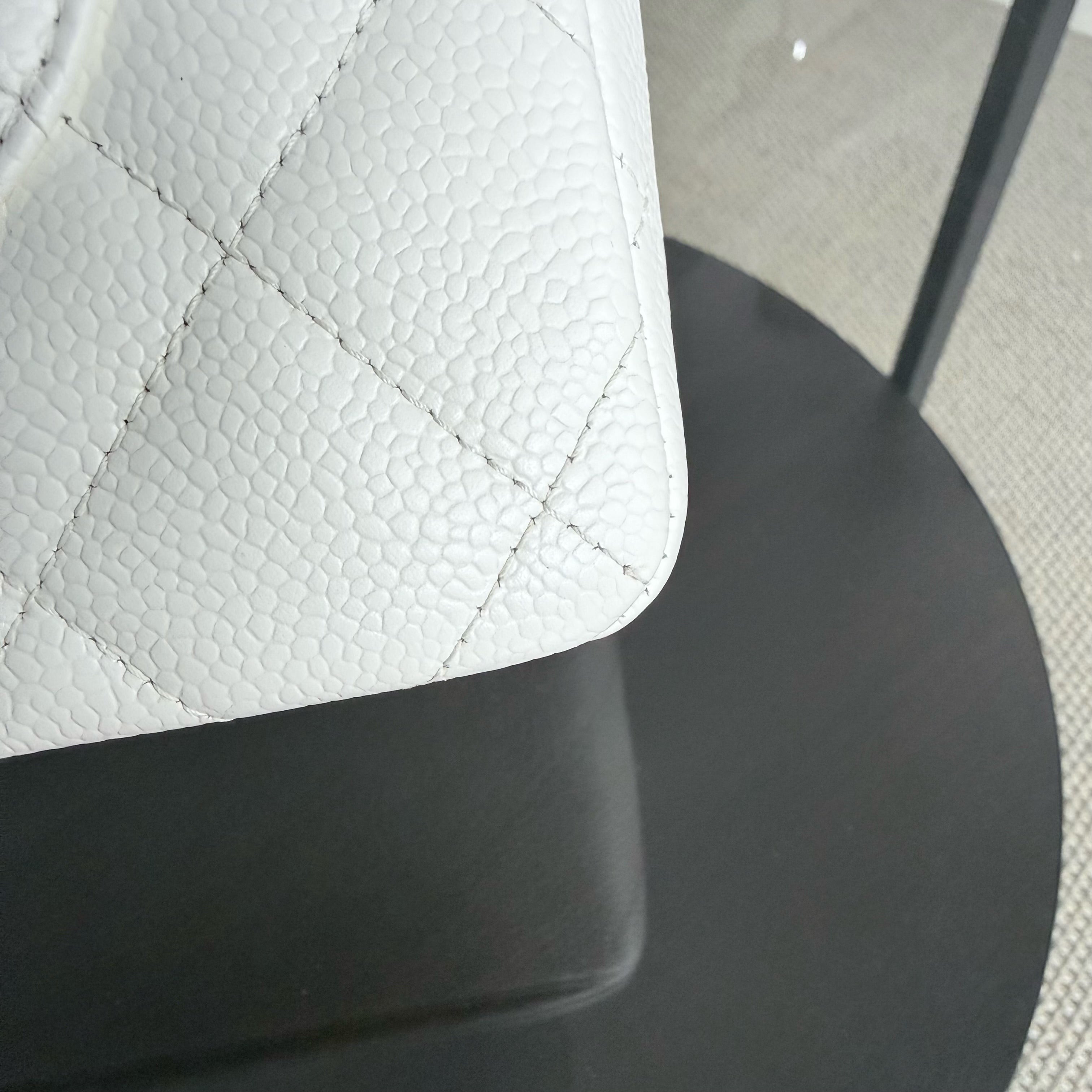Chanel Classic Flap Jumbo - Caviar 30CM Single Flap Quilted White Silver Hardware Series 10