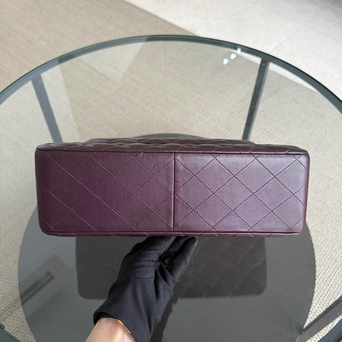 Chanel Classic Flap Jumbo - Double Flap 30CM Quilted Lambskin Dark Maroon Dark Silver Hardware