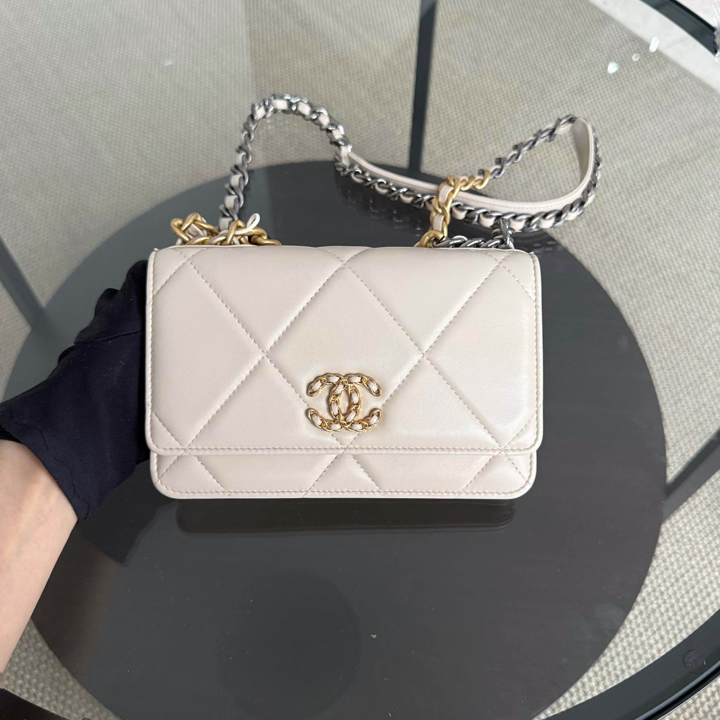 Chanel C19 WOC - 19 Bag Wallet On Chain Quilted Lambskin Beige Two Tone Gold Hardware Series 30