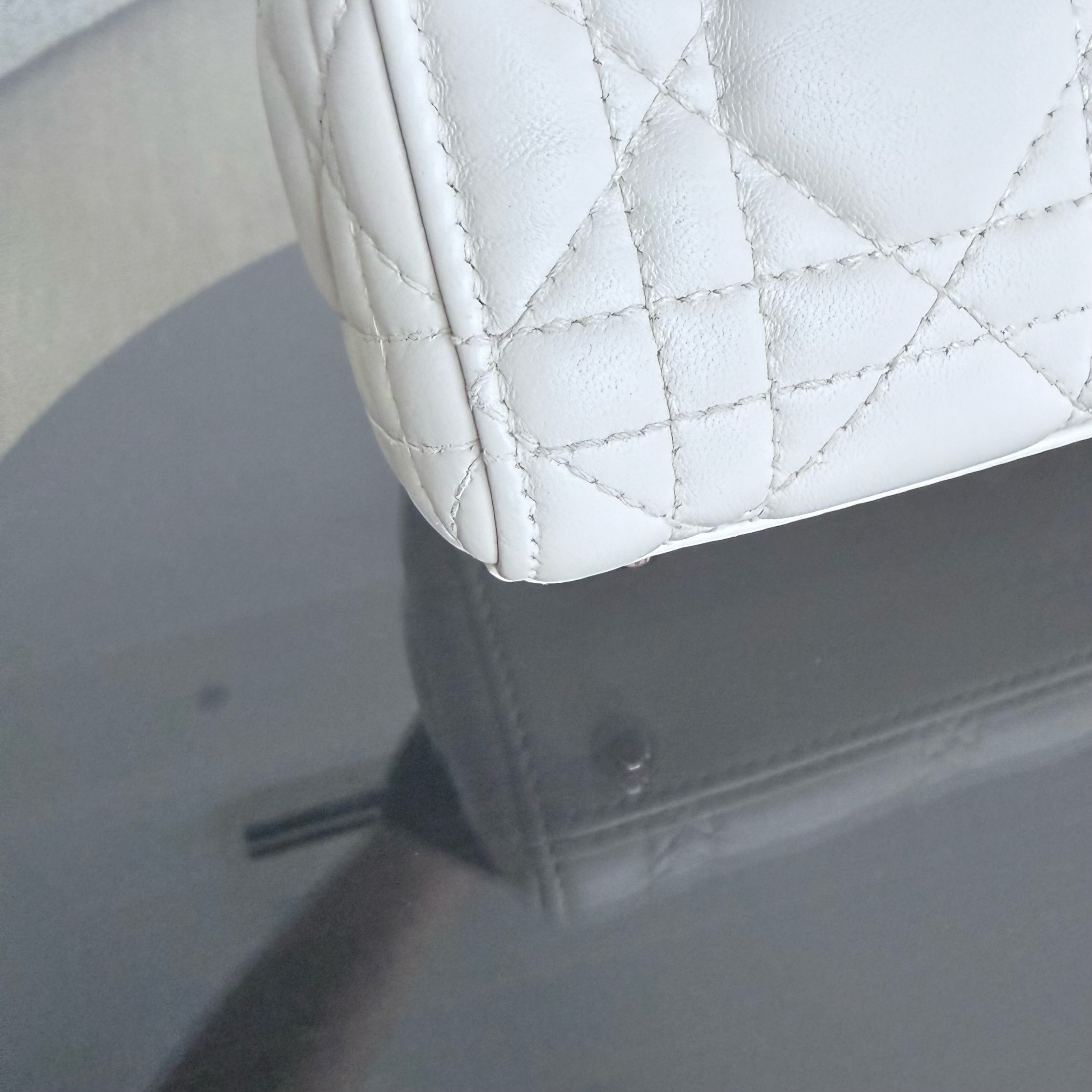 Dior Lady Mini - Cannage Lambskin White Silver Hardware Chain Strap