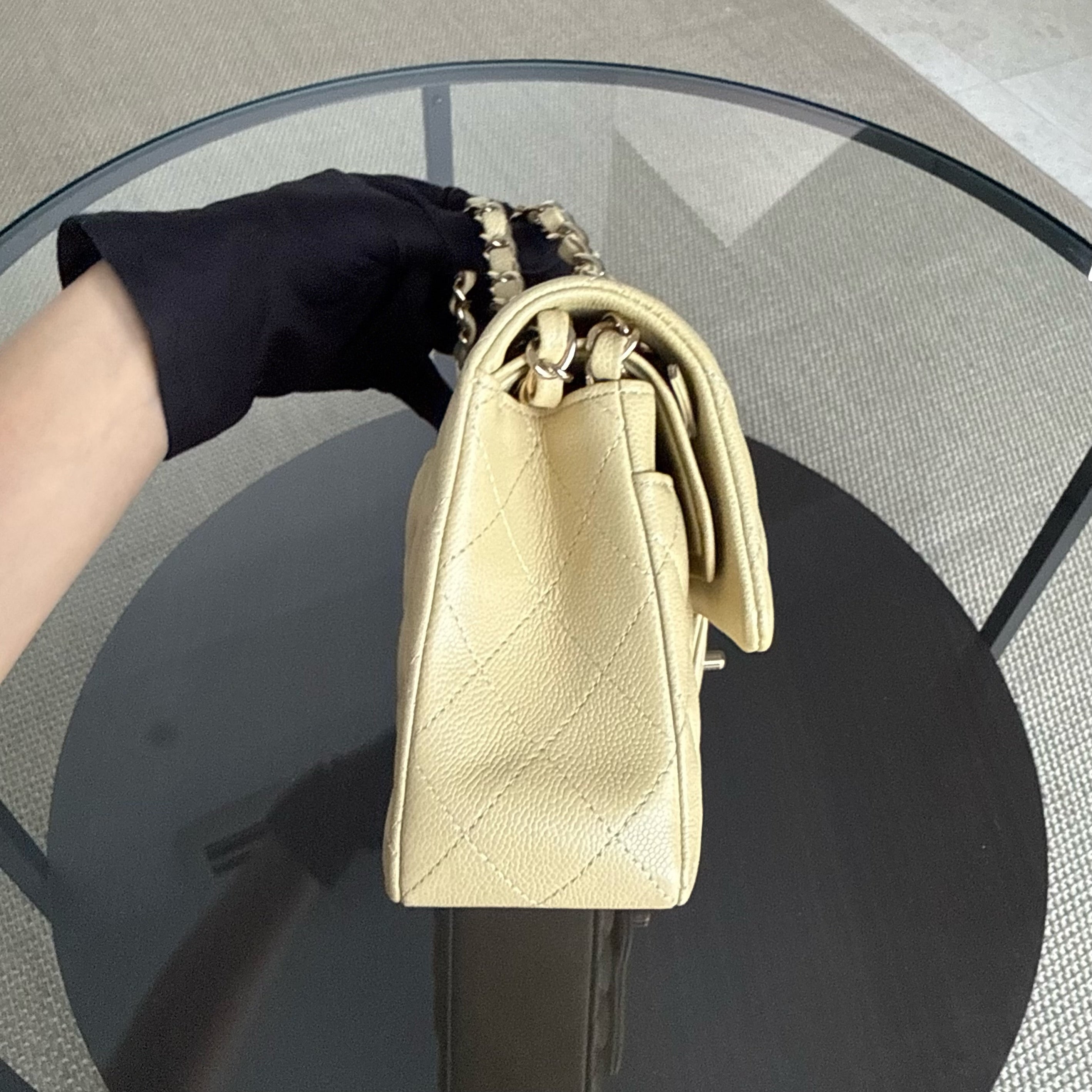 Chanel Classic Flap Small - Caviar 23CM Quilted Beige Gold Hardware Microchip