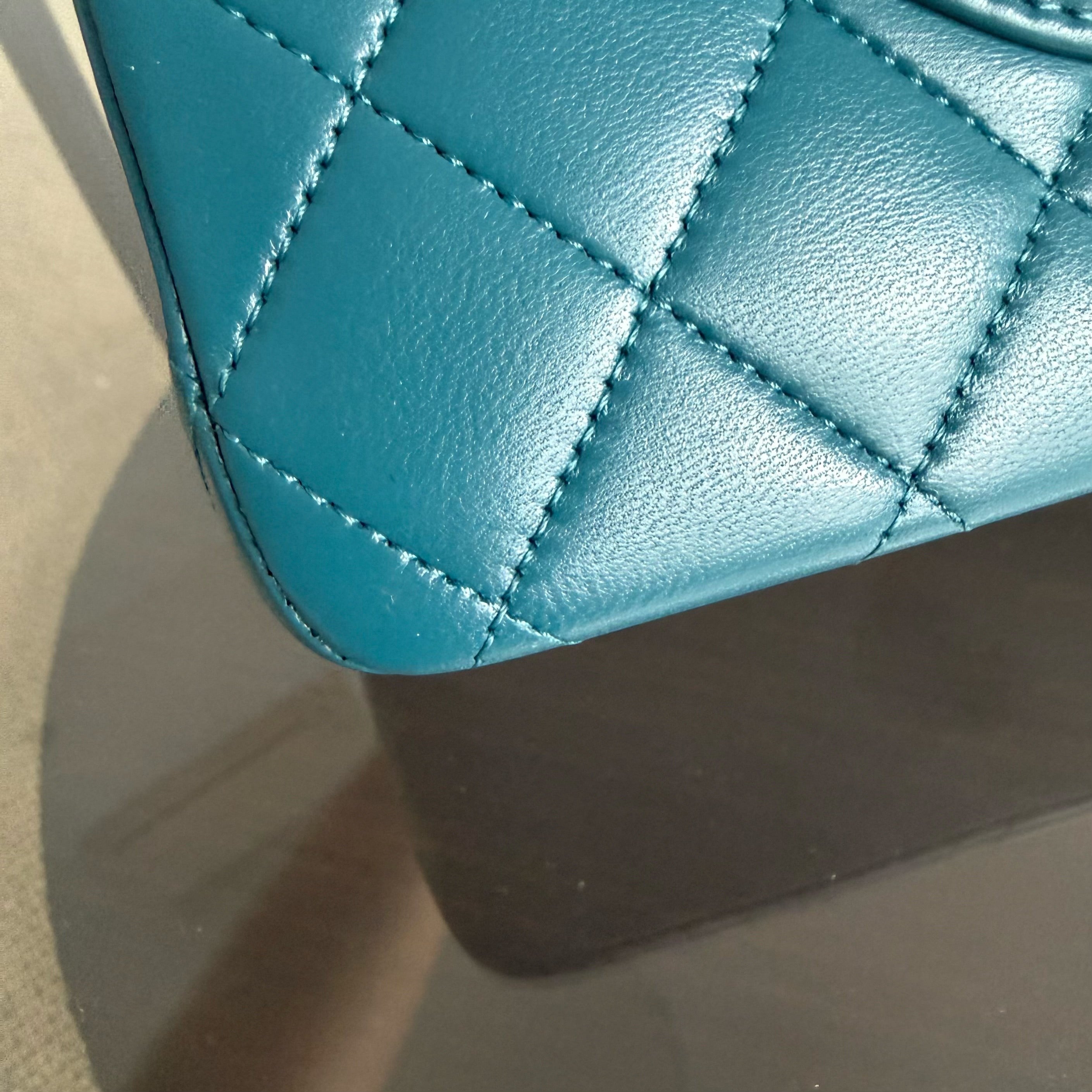 Chanel Classic Flap Medium - 25CM Lambskin Quilted Turquoise Dark Silver Hardware Series 15