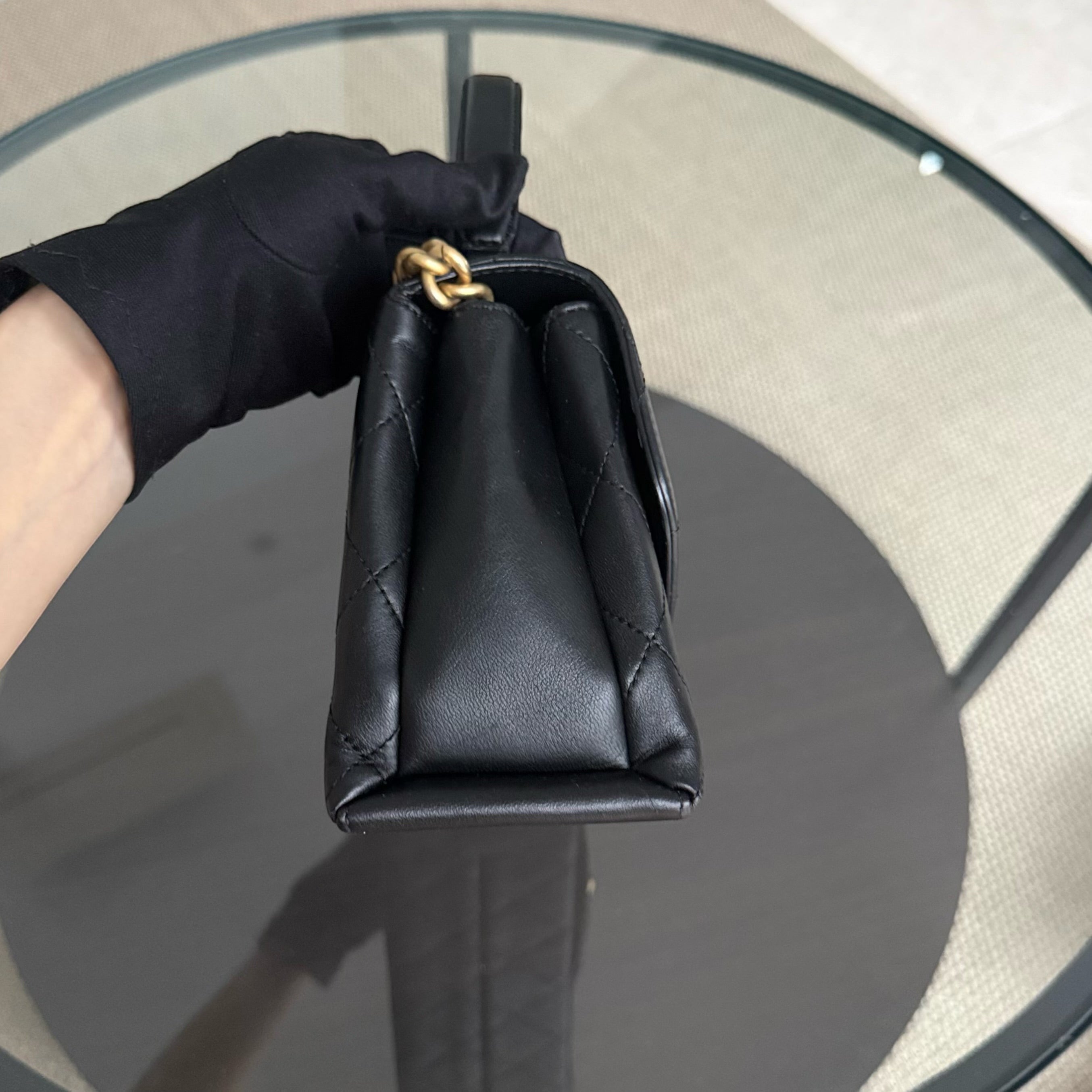 Chanel Handle Medium - 24CM Calfskin Quilted Black Gold Hardware Series 28
