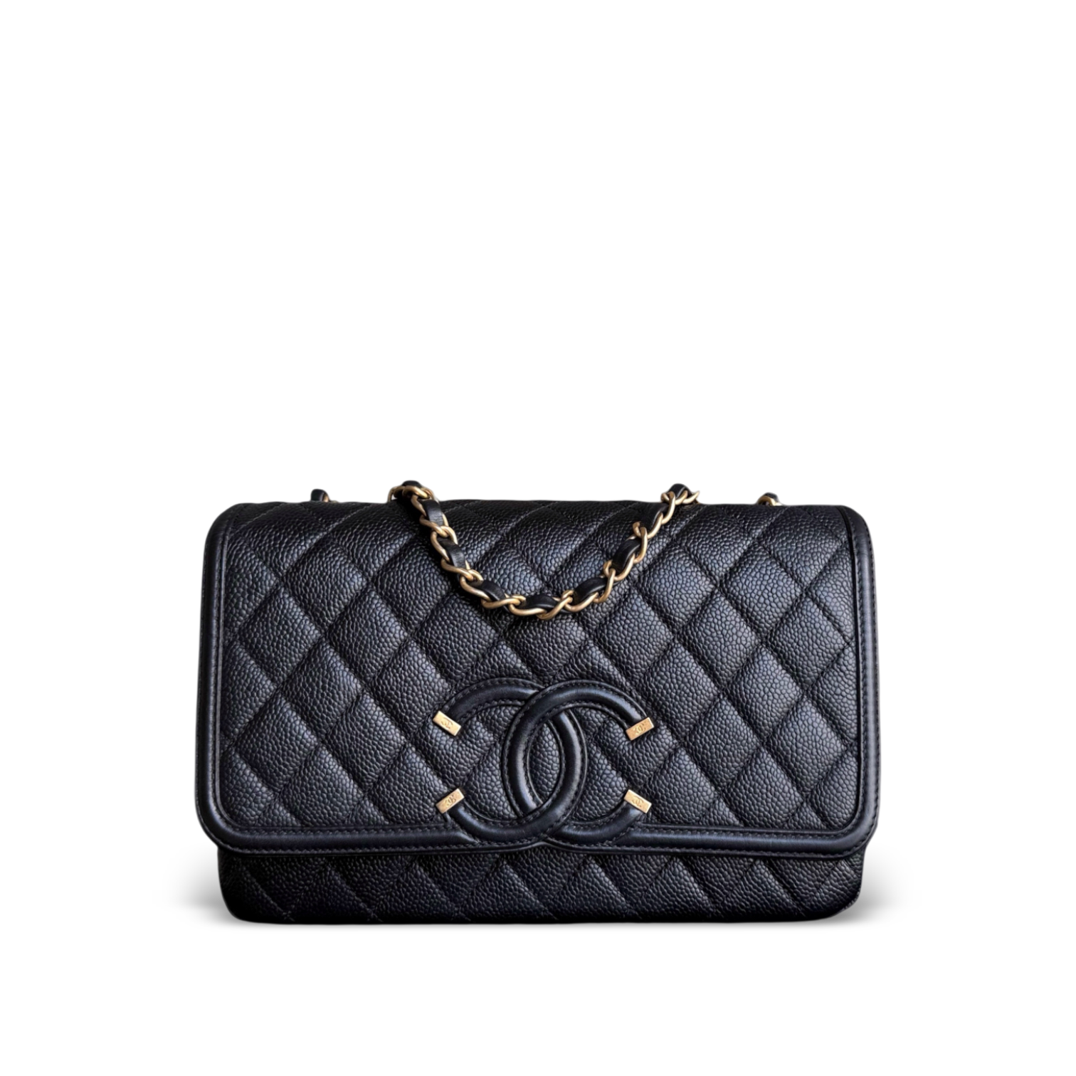 Chanel Filigree CC Medium - 25CM Caviar Quilted Grained Calfskin Black Gold Hardware Series 24