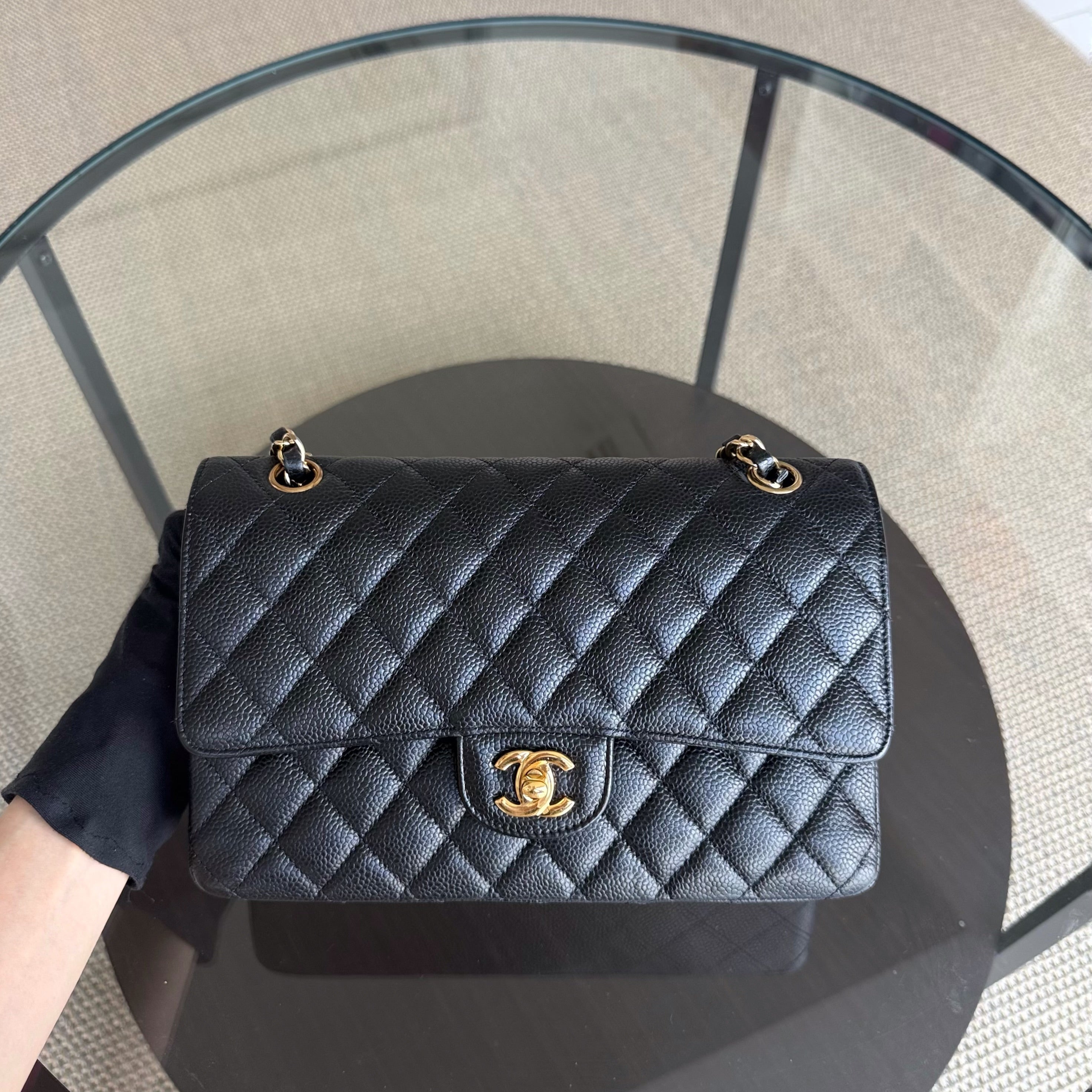 Chanel Classic Flap Medium - 25CM Quilted Caviar Black Gold Hardware Series 26