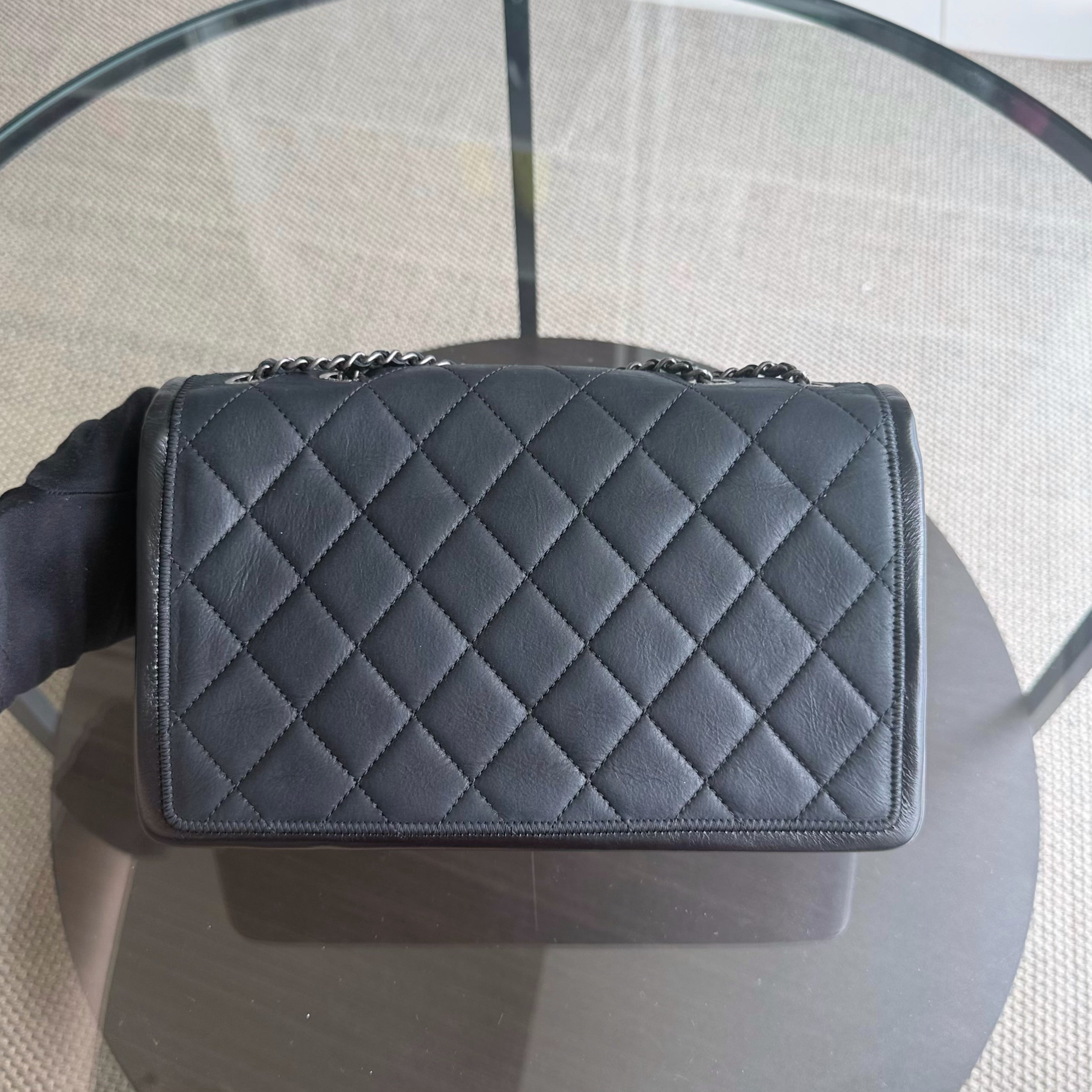 Chanel Seasonal Flap - 25CM Quilted Calfskin Black Silver Hardware Series 20