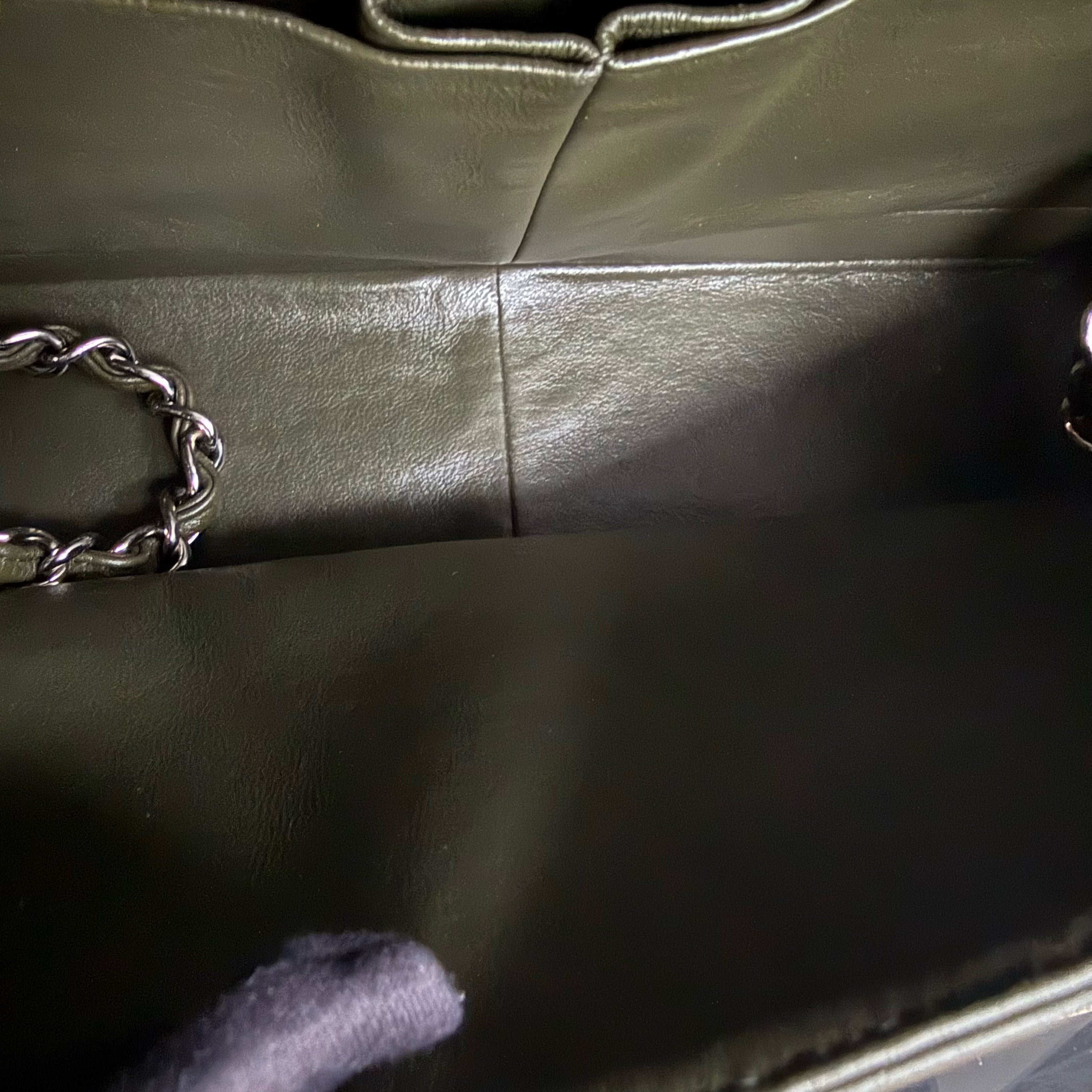 Chanel Classic Flap Jumbo - Caviar 30CM Double Flap Quilted Dark Army Green Silver Hardware Series 14