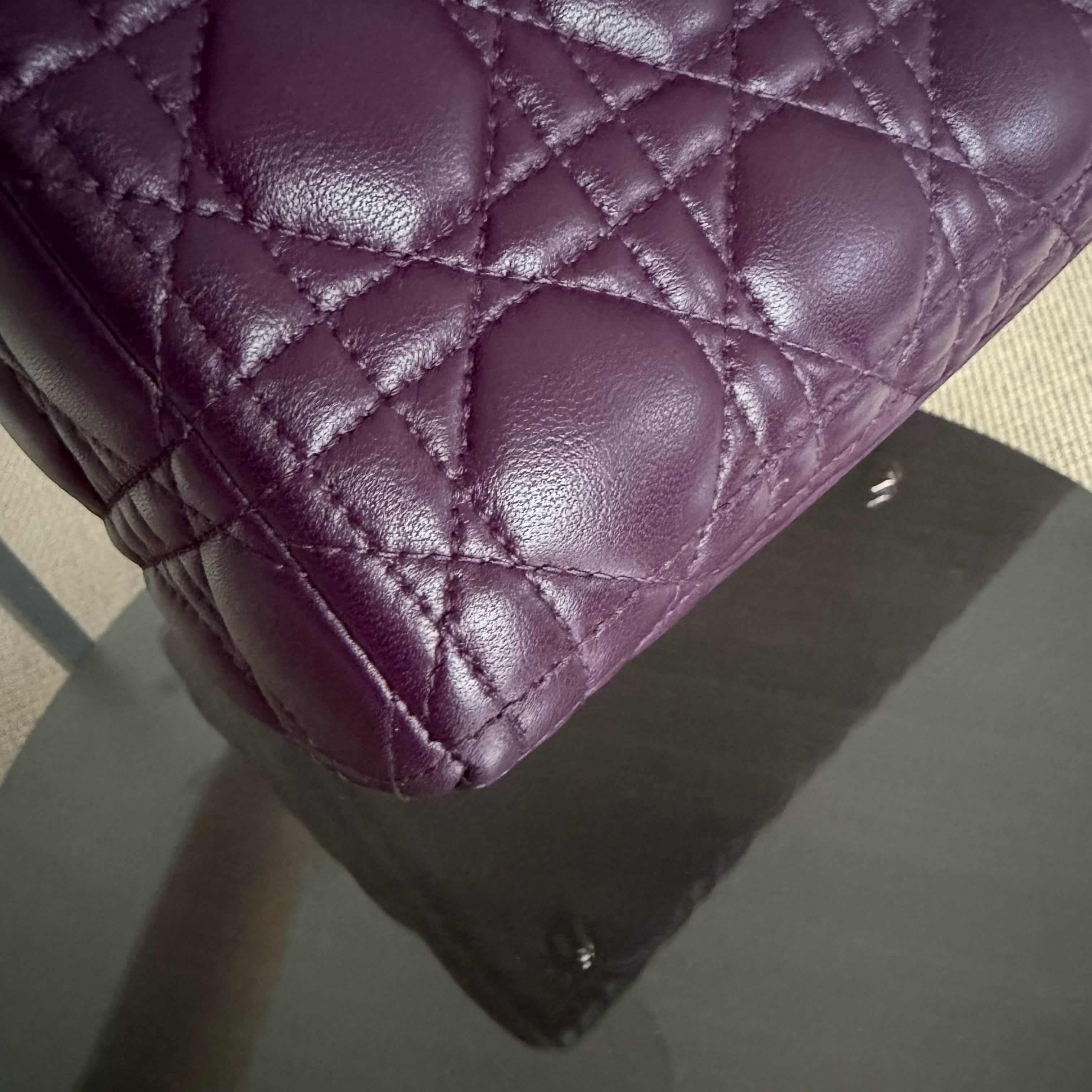 Dior Lady Large - Cannage Lambskin Dark Purple Silver Hardware
