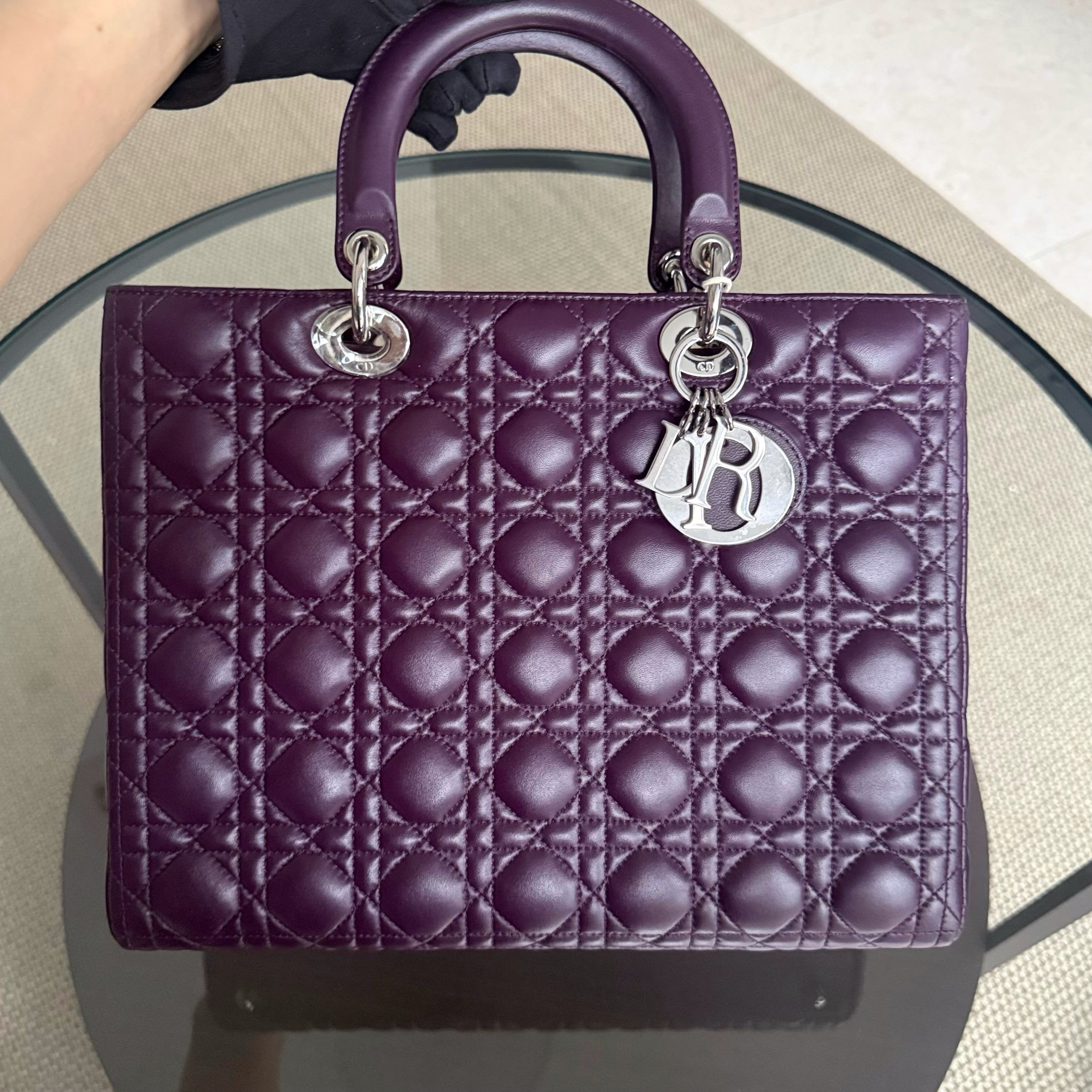 Dior Lady Large - Cannage Lambskin Dark Purple Silver Hardware
