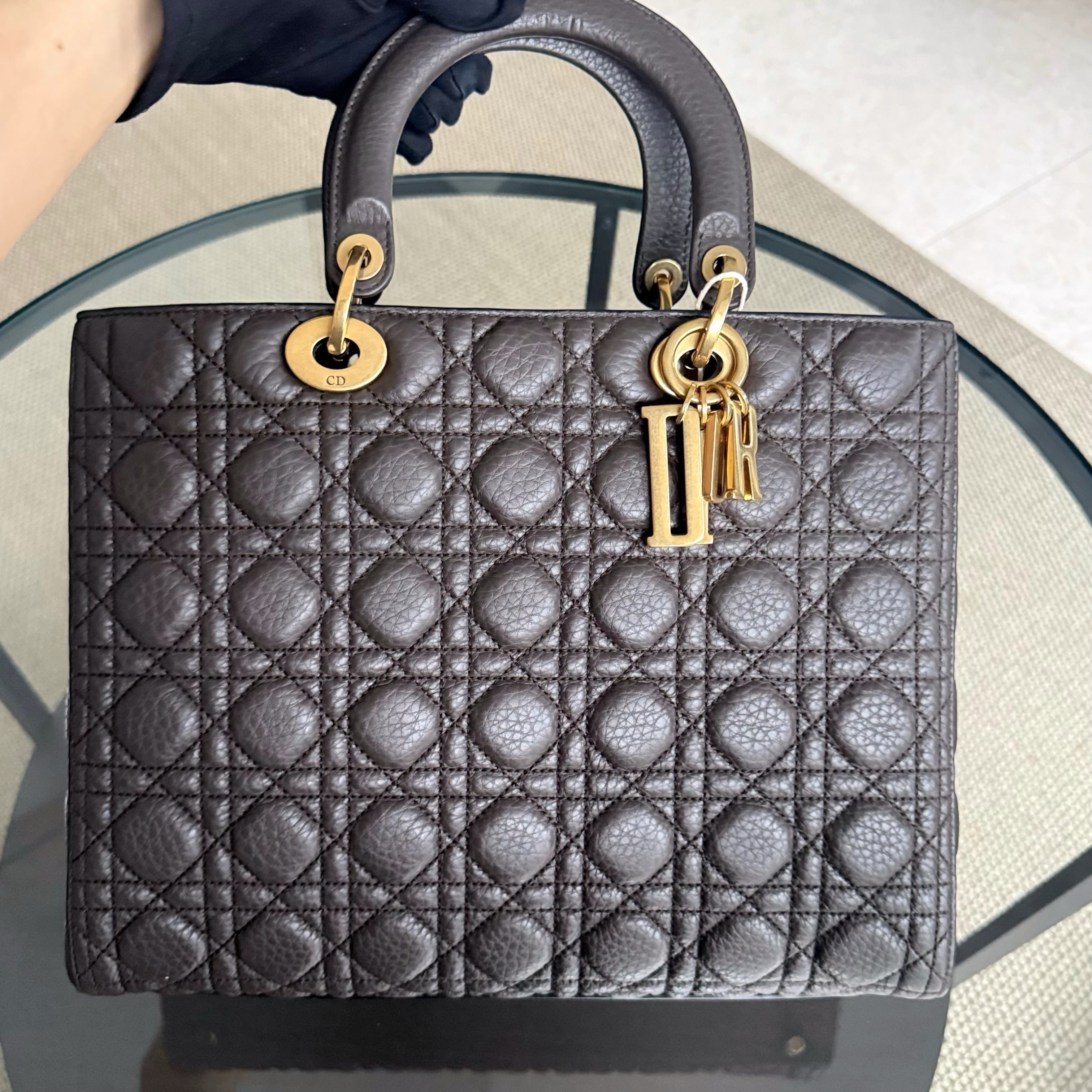 Dior Lady Large Flap - Calfskin Cannage Dark Brown Gold Hardware