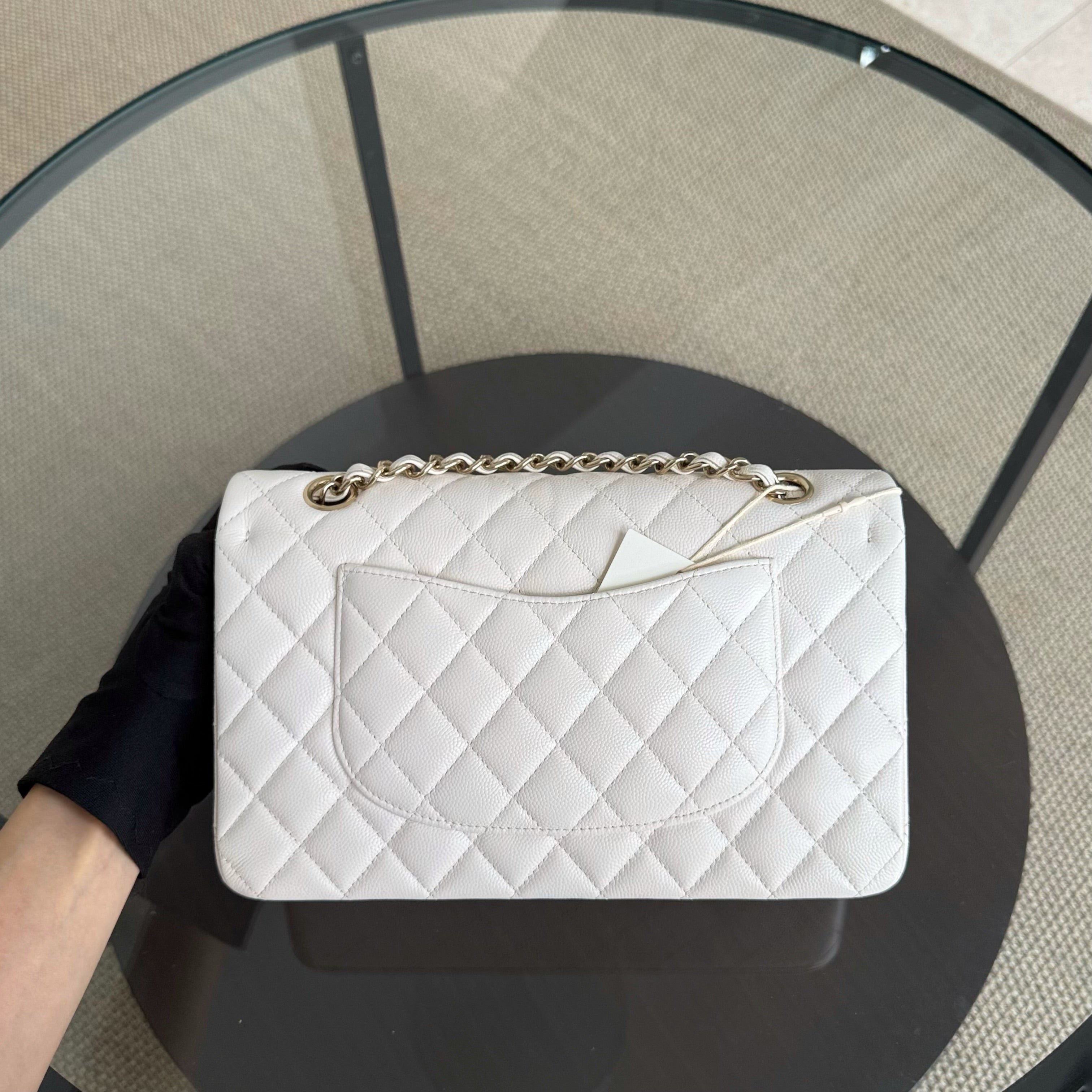 Chanel Classic Flap Medium - Caviar 25CM Quilted White Gold Hardware Series 31