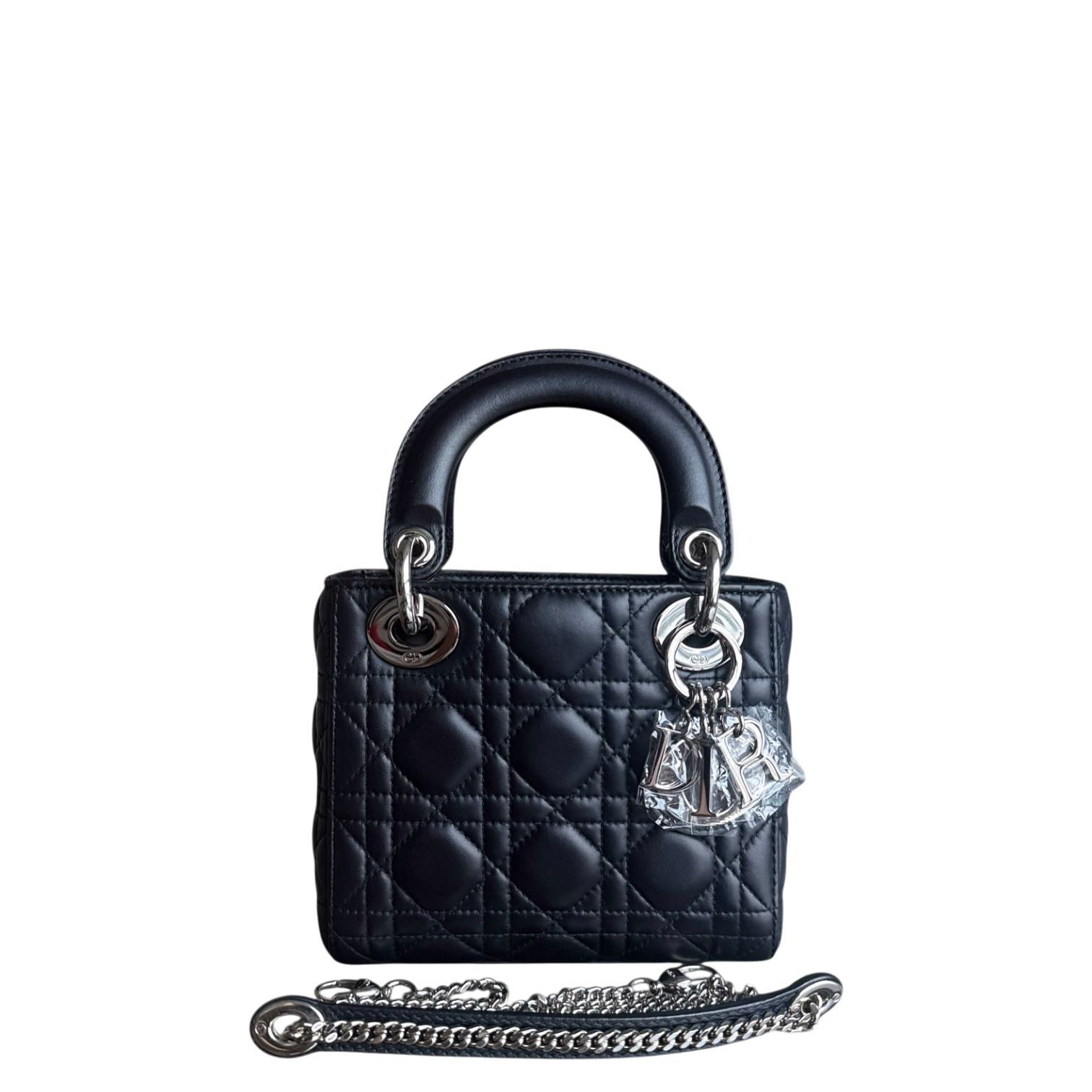 Dior Lady Mini - Cannage Lambskin Midnight Blue Silver Hardware Chain Strap