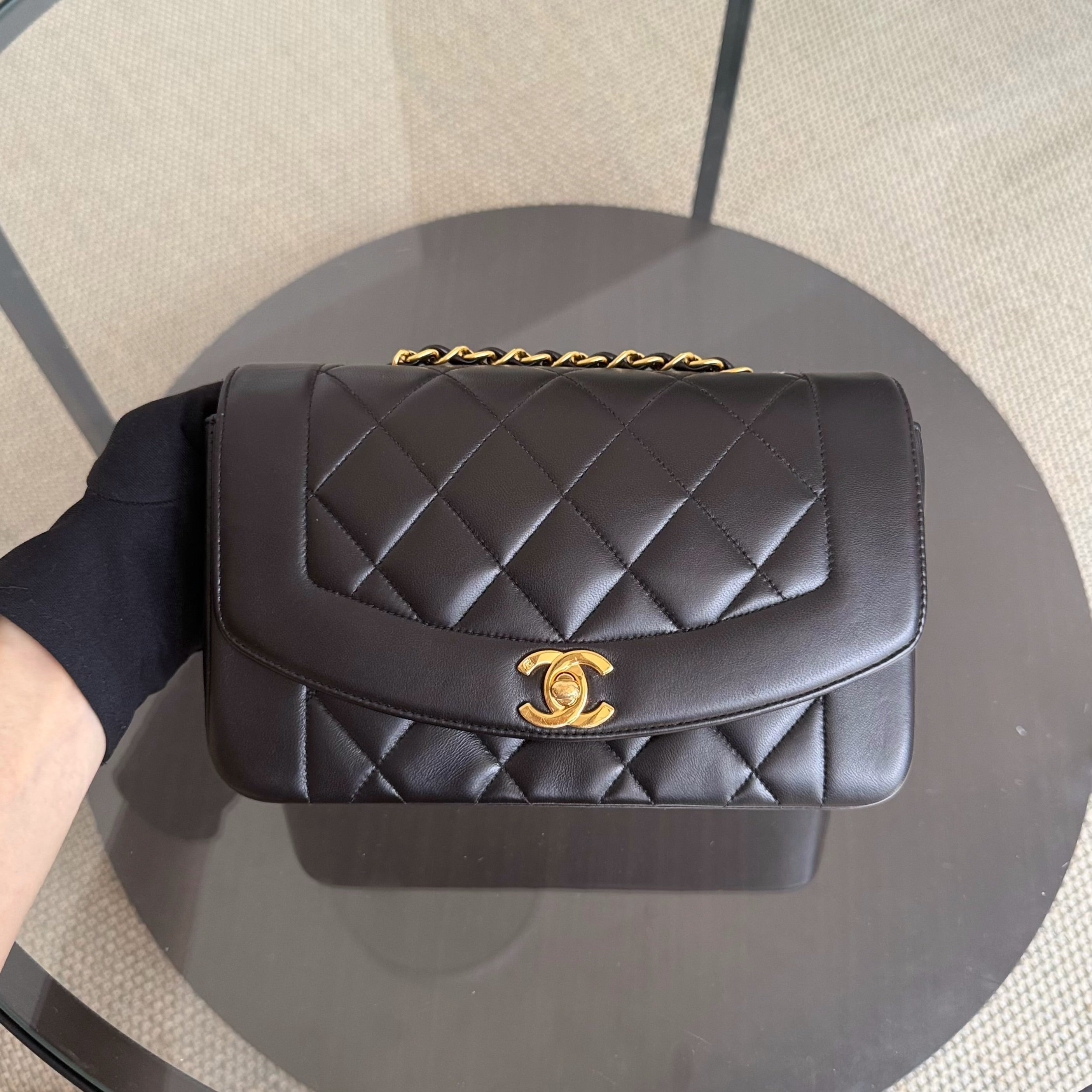 Chanel Diana Small - 23CM Quilted Lambskin Black 24K Gold Hardware Series 3