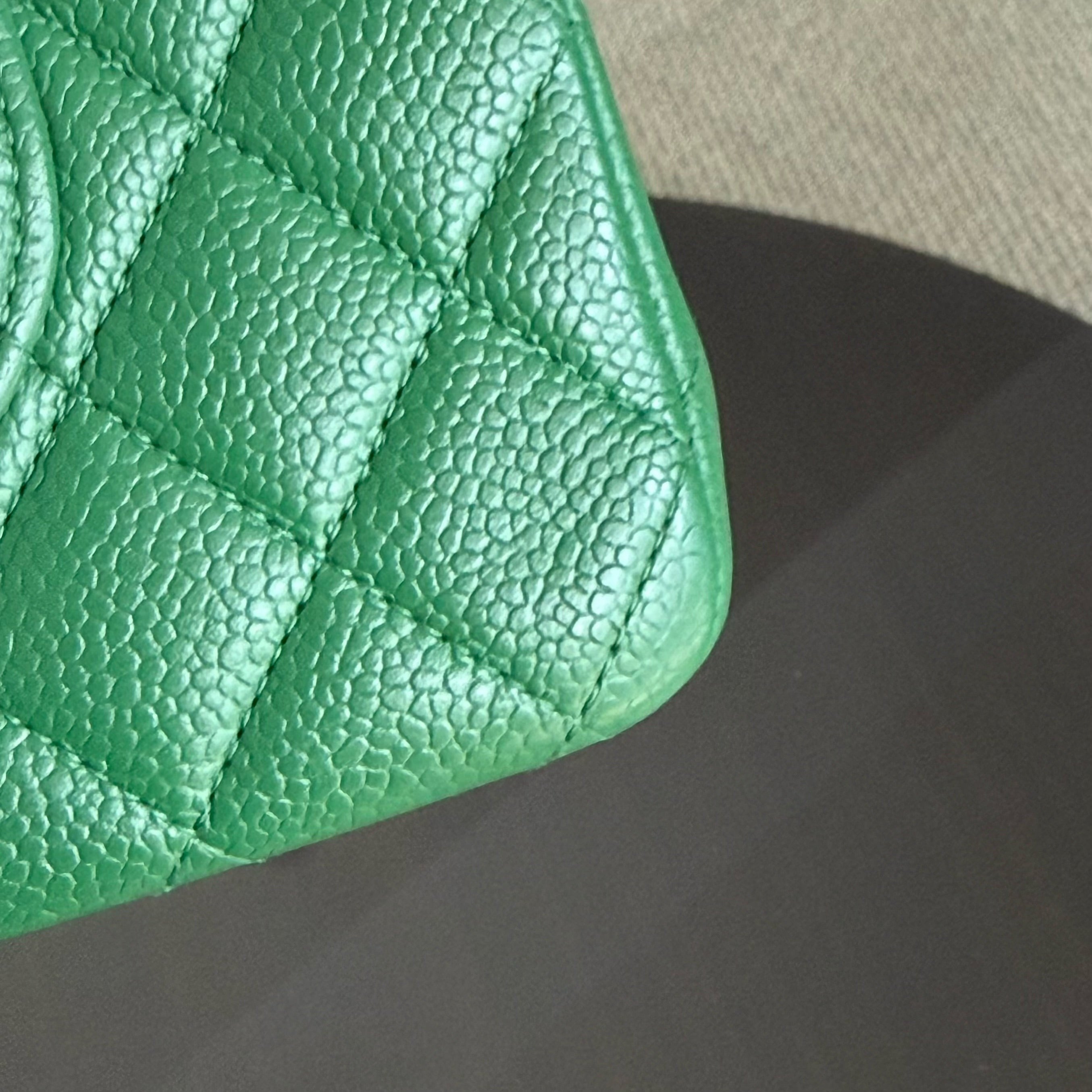 Chanel Classic Flap Medium - Caviar 25CM Quilted Double Flap Green Silver Hardware Series 21