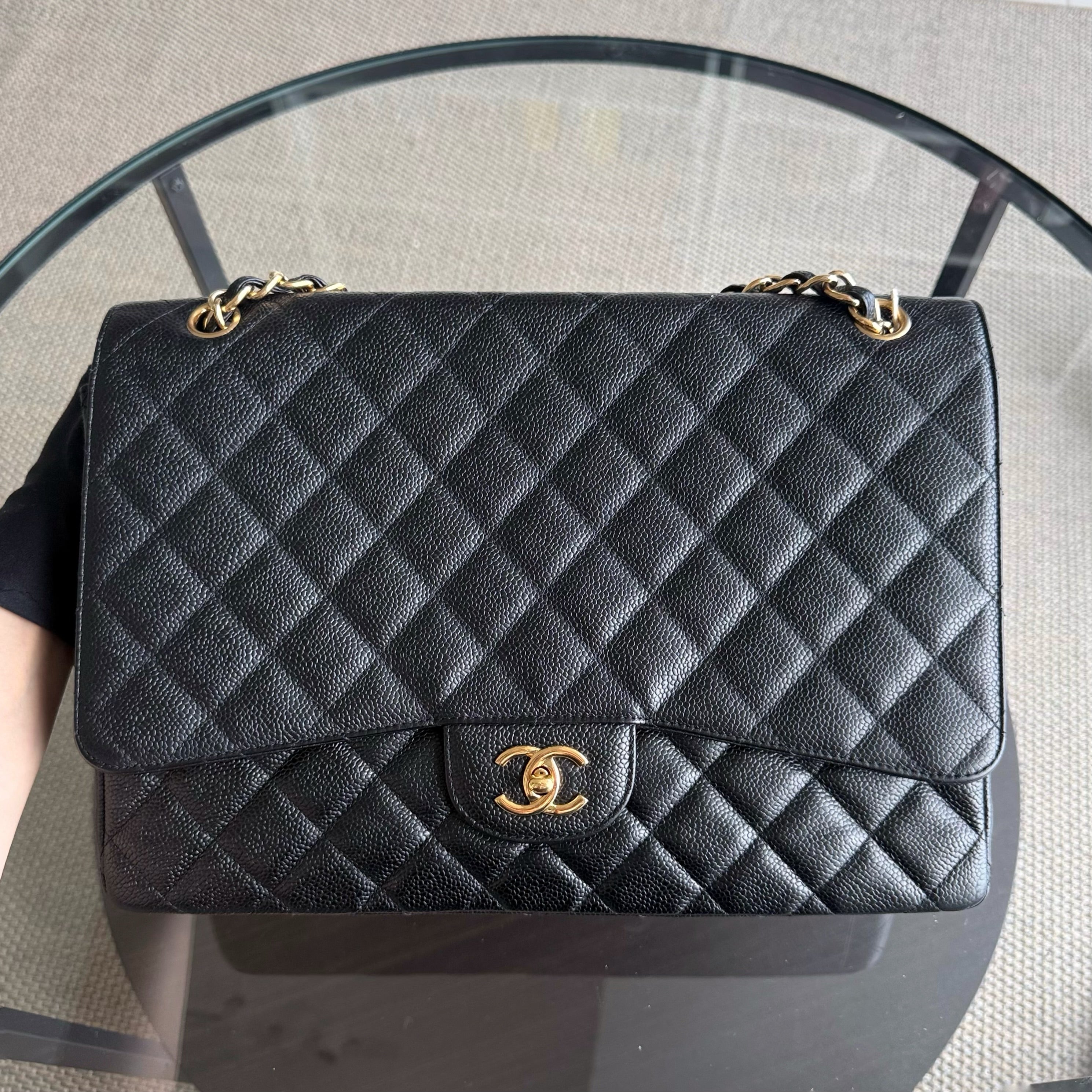 Chanel Classic Flap Maxi - Caviar 33CM Single Flap Black Gold Hardware Series 13