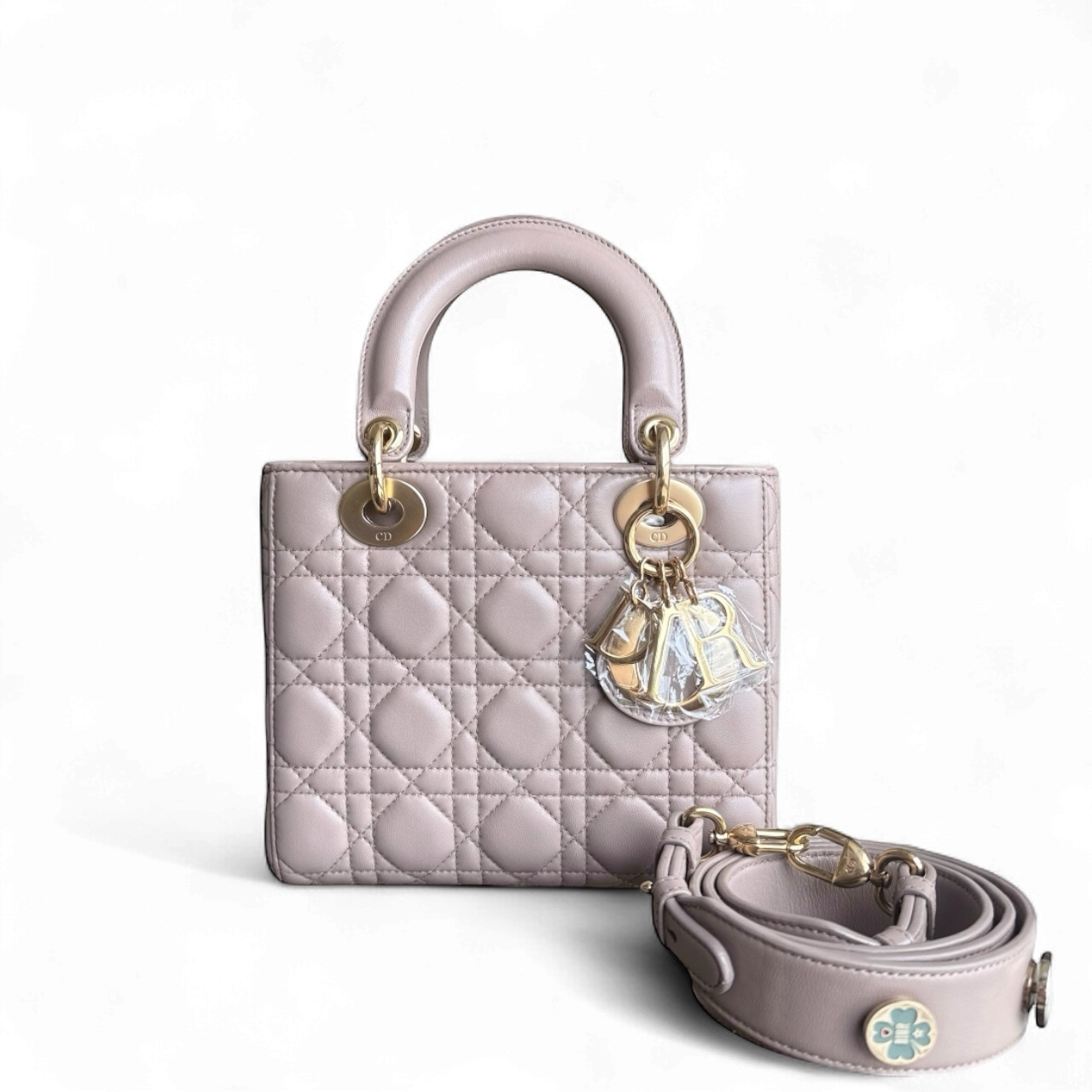 Dior Lady Small Flap - Cannage Lambskin Blush Pink Beige Gold Hardware
