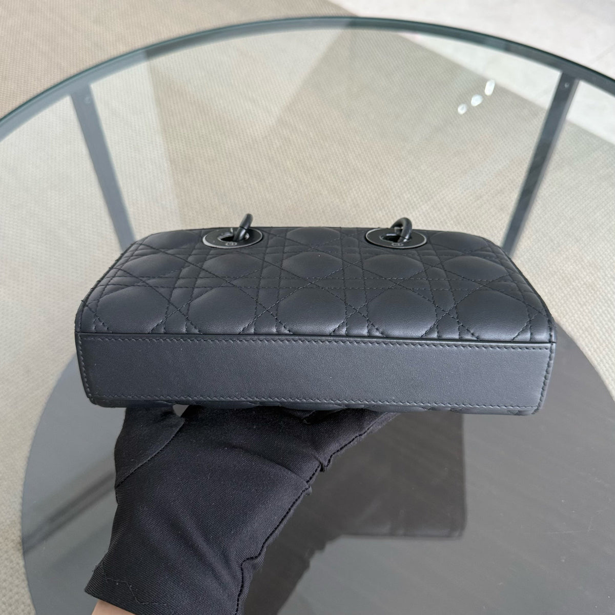 Dior D-Joy Small Lady - Cannage Calfskin Black All Black Hardware