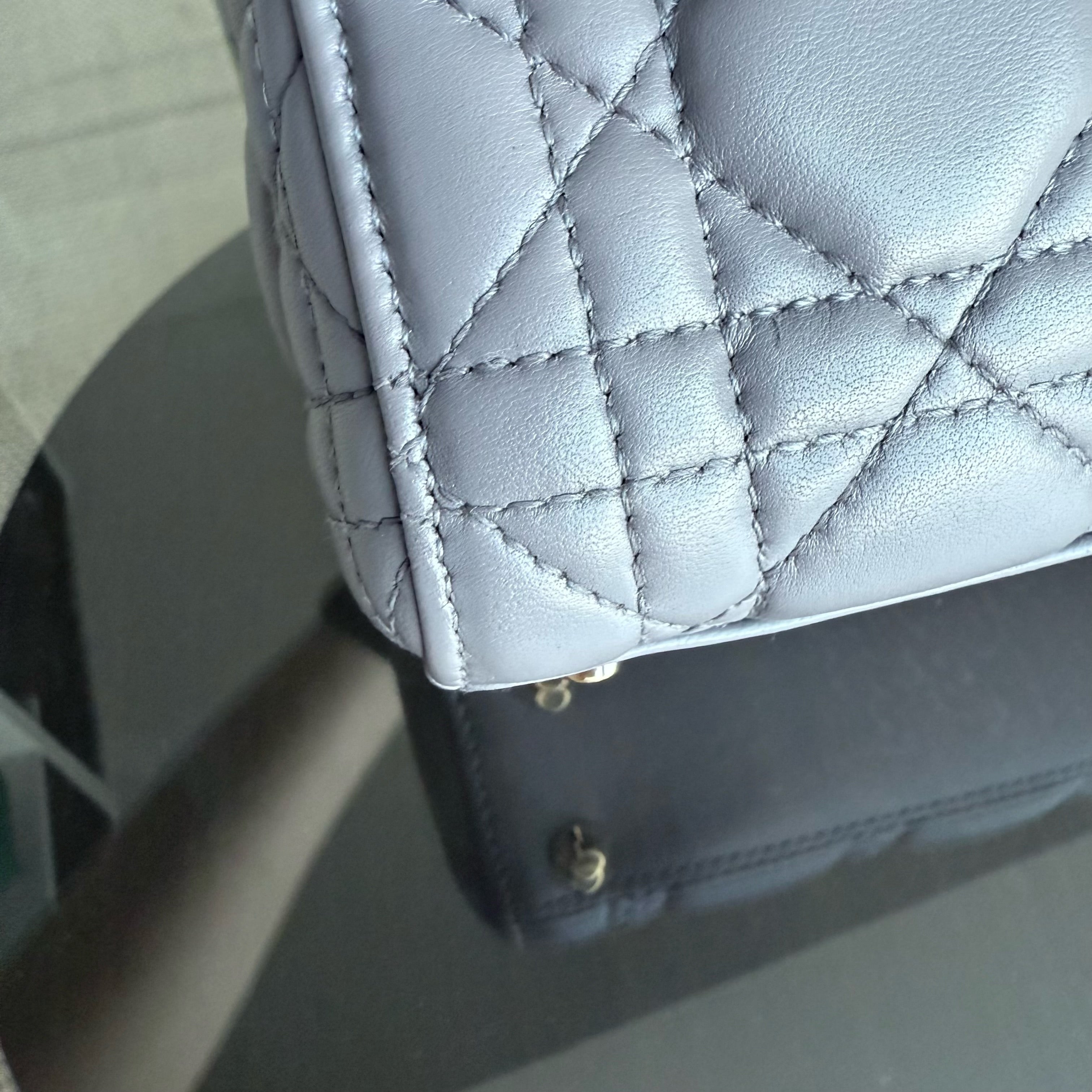 Dior Lady Mini - Cannage Lambskin Grey Gray Gold Hardware Adjustable Strap