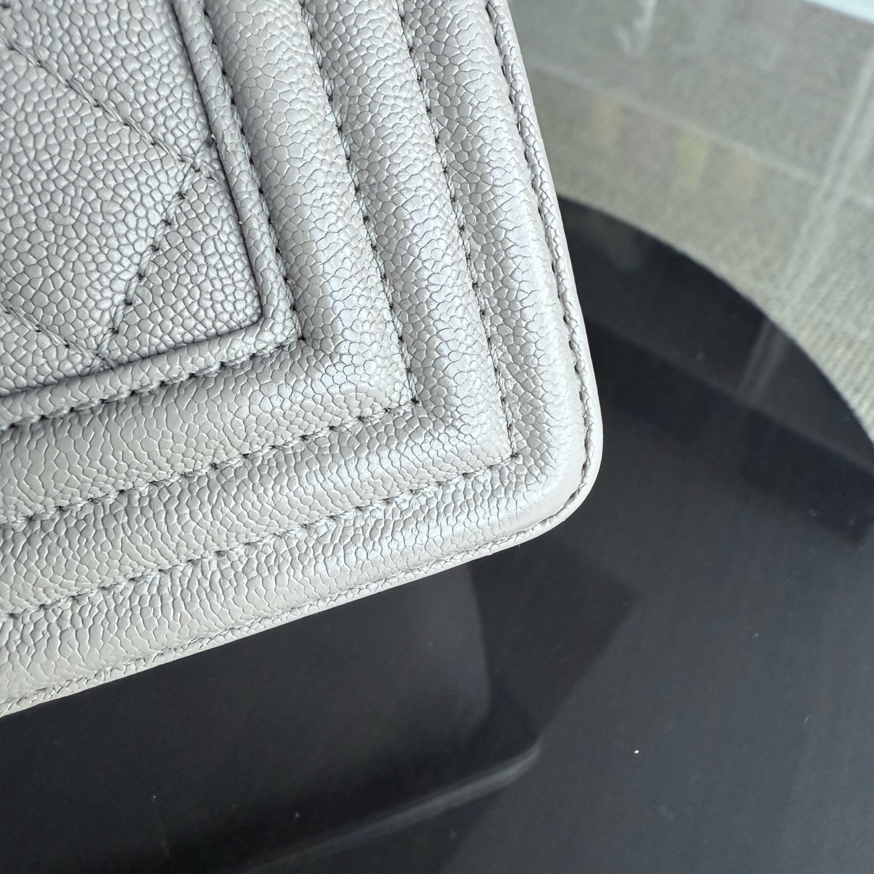 Chanel Boy Medium - Caviar 25CM Quilted Grained Calfskin Grey Gray Gold Hardware Series  27