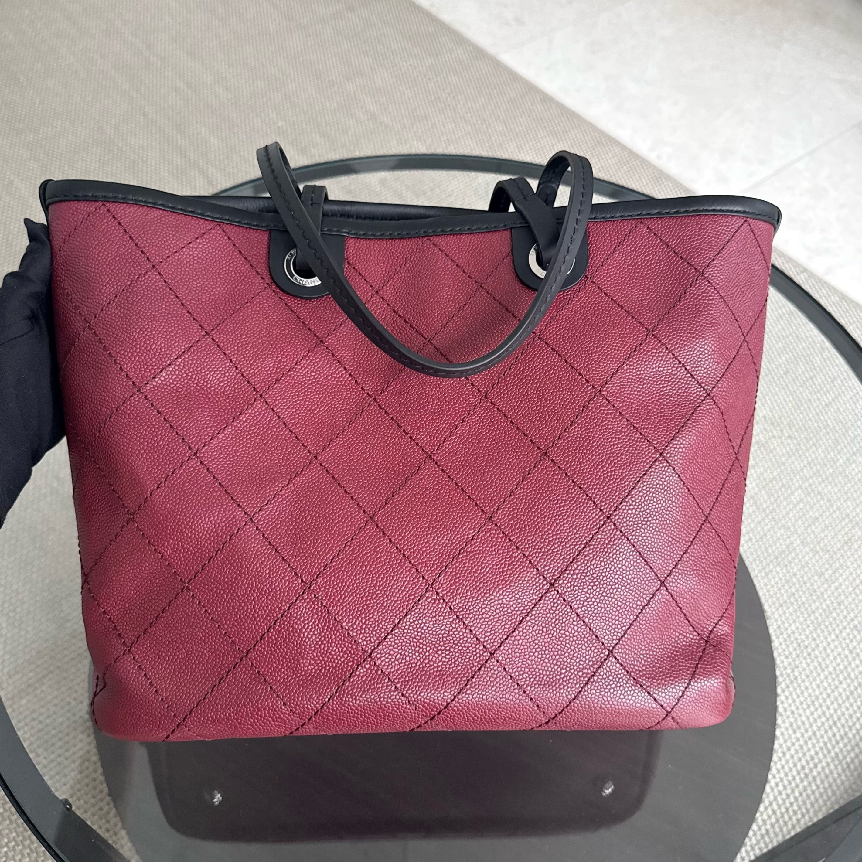 Chanel Shopping Tote - Caviar Quilted Burgundy Silver Hardware Series 19